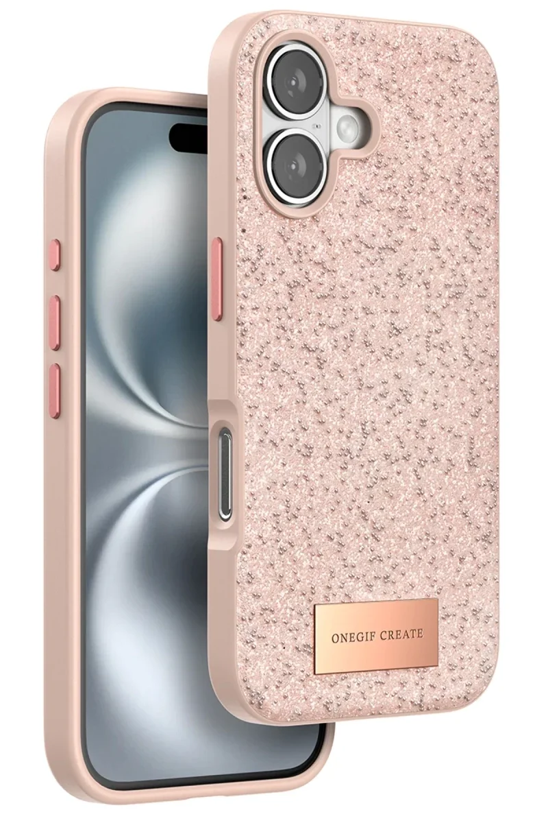 Onegif Apple iPhone 16 Bright Simli Kapak - Pembe Onegif Apple iPhone 16 Bright Simli Kapak - Pembe
