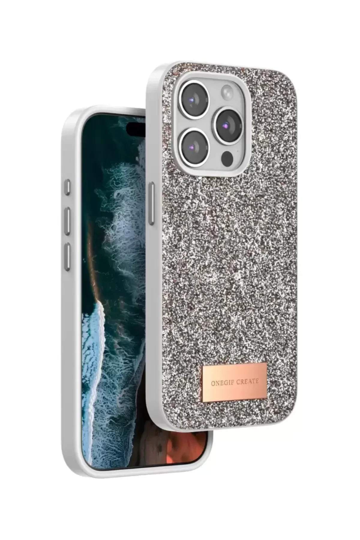 Onegif Apple İphone 14 Pro Max Bright Simli Kapak - Gold