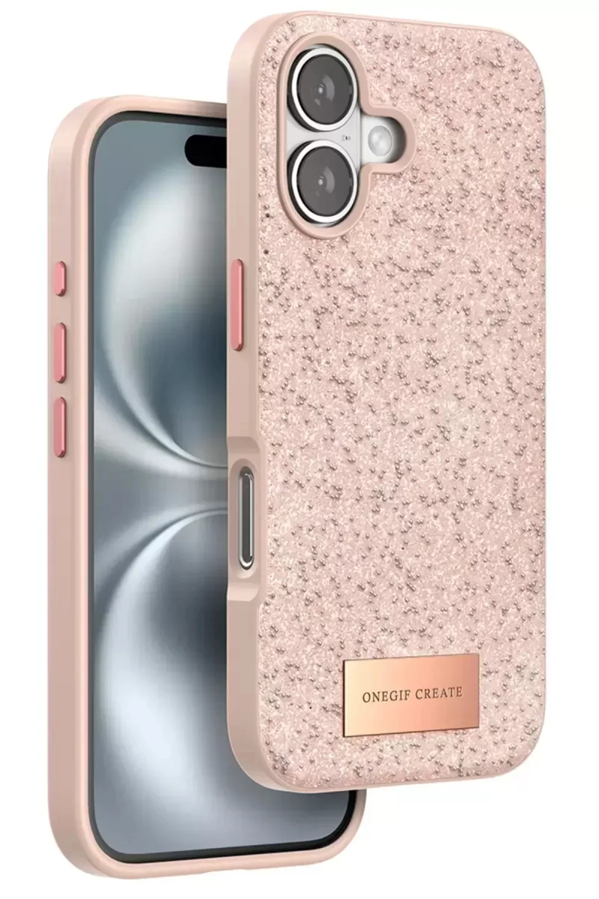 Onegif Apple İphone 16 Bright Simli Kapak - Pembe