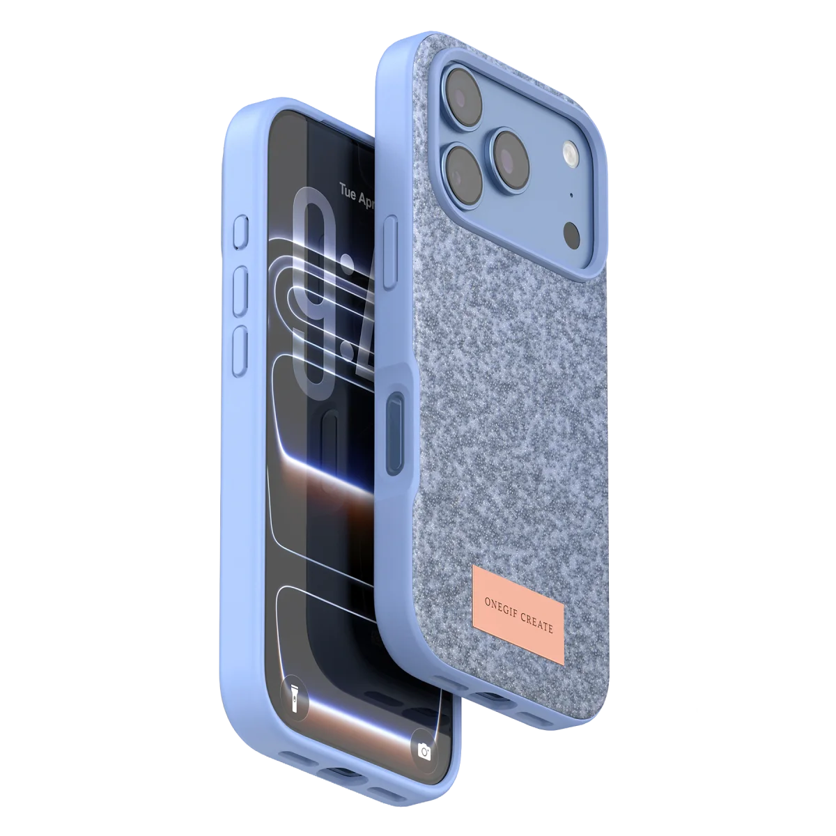 Onegif Apple iPhone 18 Pro Bright Simli Kapak - Mavi