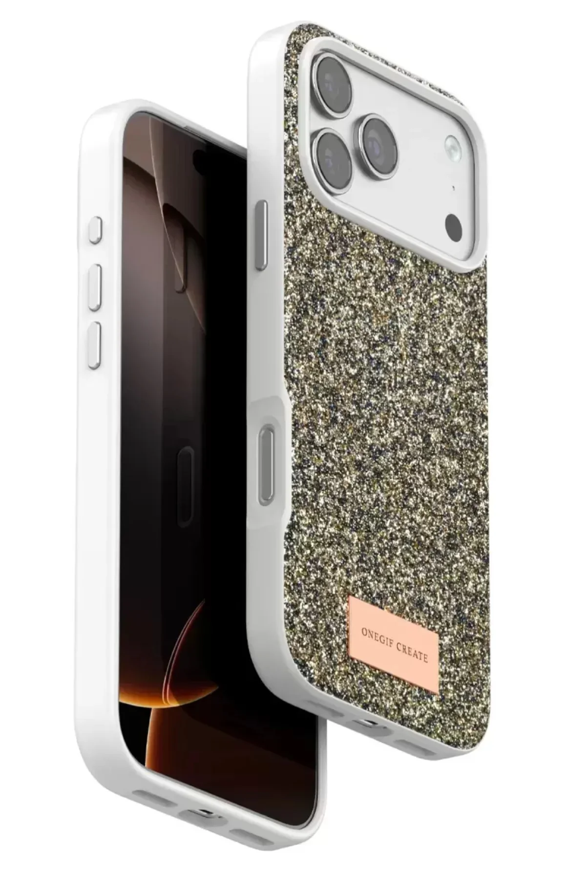 Onegif Apple İphone 17 Pro Max Bright Simli Kapak - Çöl Titanyum