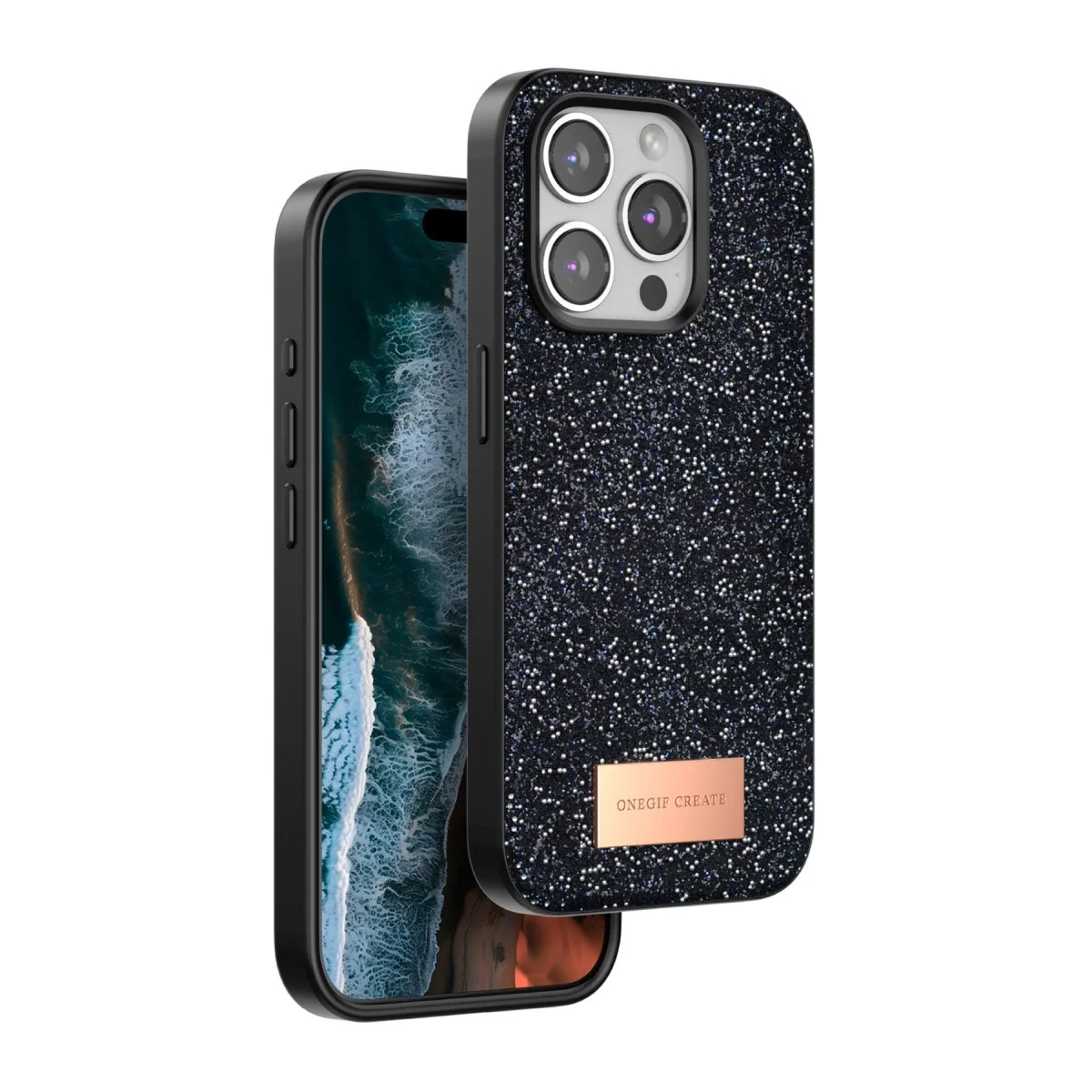 Onegif Apple İphone 15 Pro Bright Simli Kapak - Siyah Onegif Apple İphone 15 Pro Bright Simli Kapak - Siyah