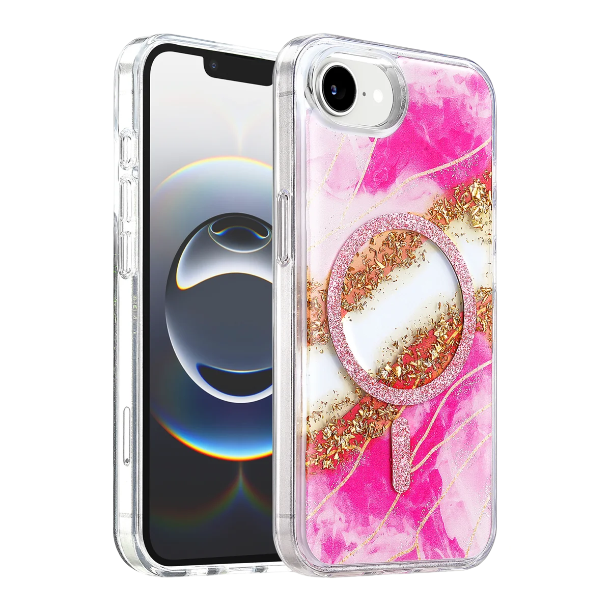 Onegif Apple iPhone 17E Lotus Simli Magsafe Kapak - Pembe Onegif Apple iPhone 17E Lotus Simli Magsafe Kapak - Pembe