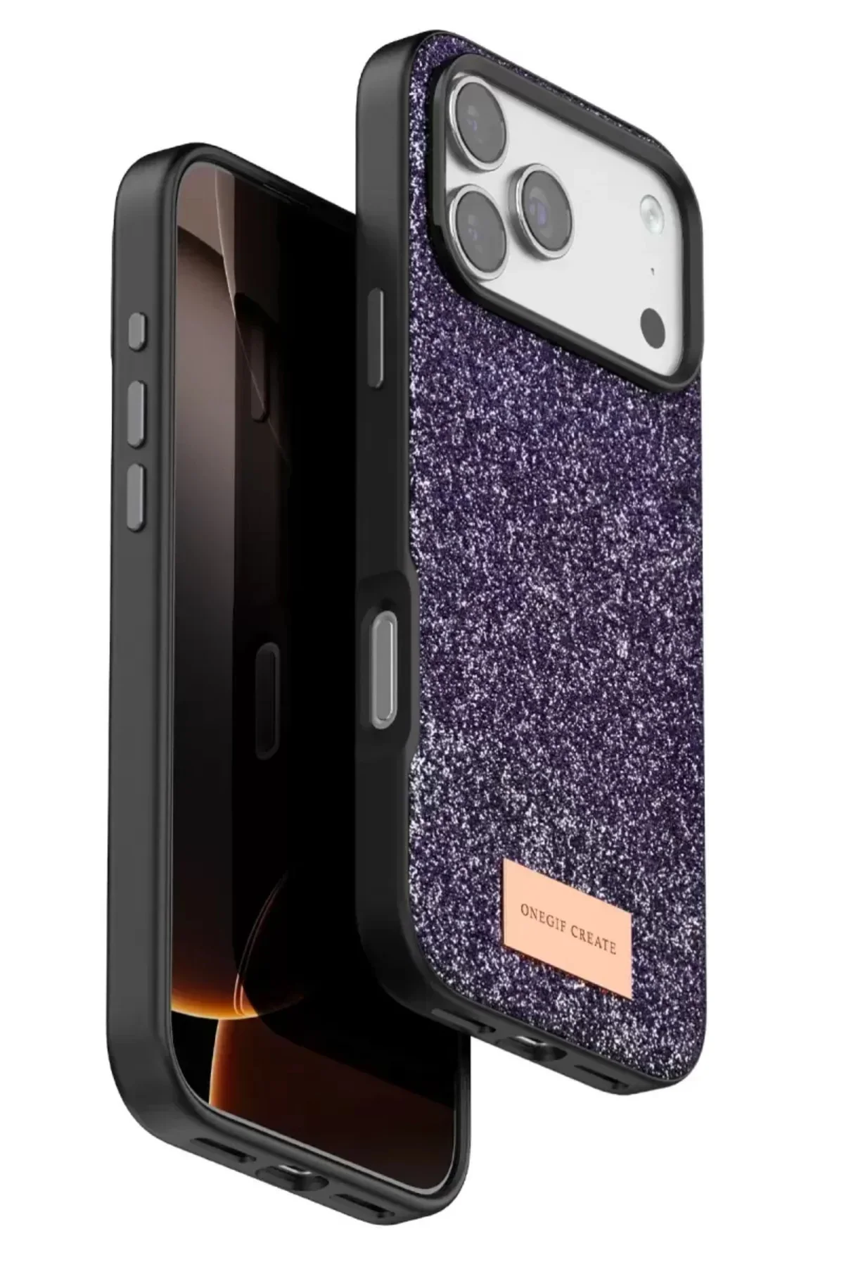 Onegif Apple İphone 17 Pro Bright Simli Kapak - Derin Mor