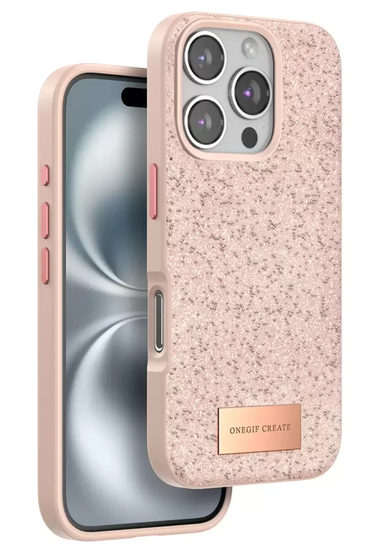 Onegif Apple İphone 16 Pro Bright Simli Kapak - Pembe