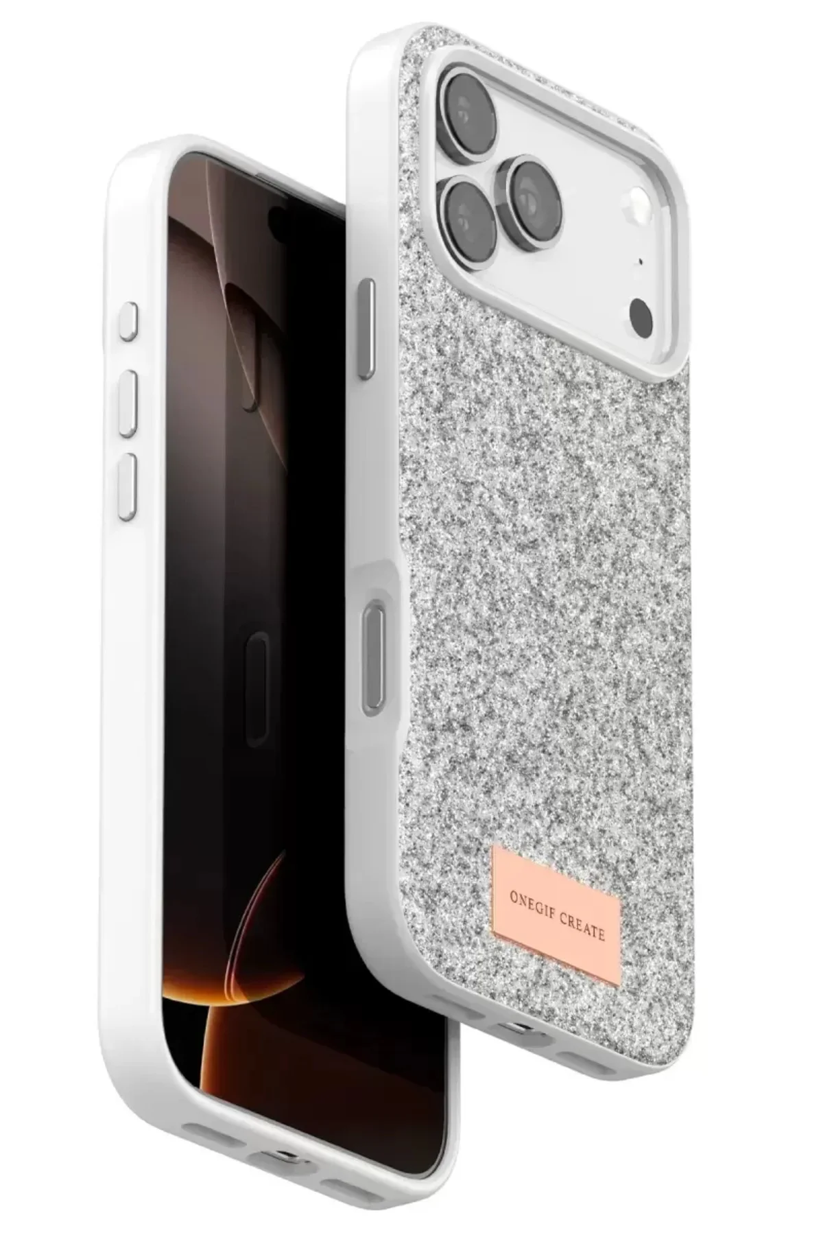 Onegif Apple İphone 17 Pro Max Bright Simli Kapak - Beyaz