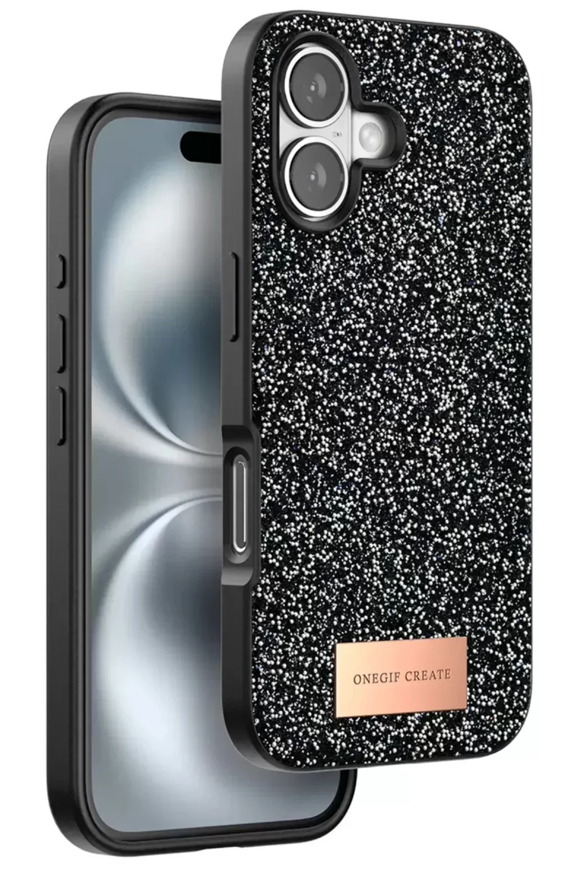 Onegif Apple İphone 16 Bright Simli Kapak - Siyah