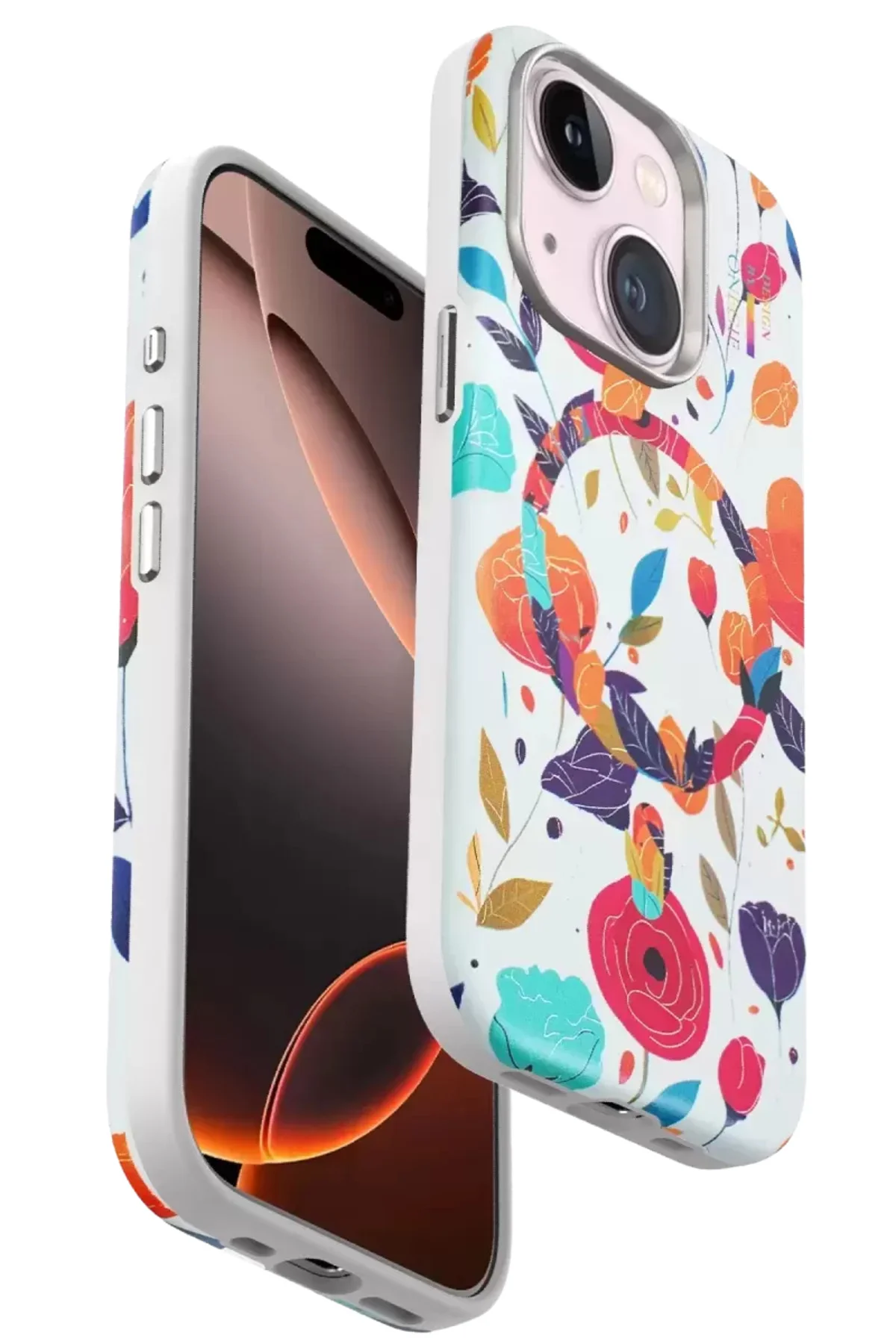 Onegif İphone 15 Plus Flower Series Magsafe Kapak - Beyaz