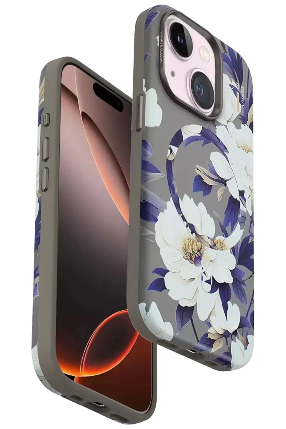 Onegif İphone 15 Plus Flower Series Magsafe Kapak - Gri