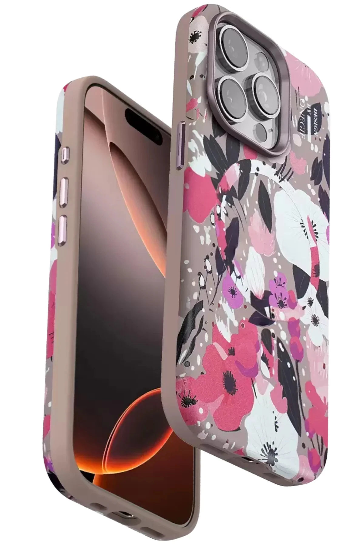 Onegif İphone 15 Pro Max Flower Series Magsafe Kapak - Pembe