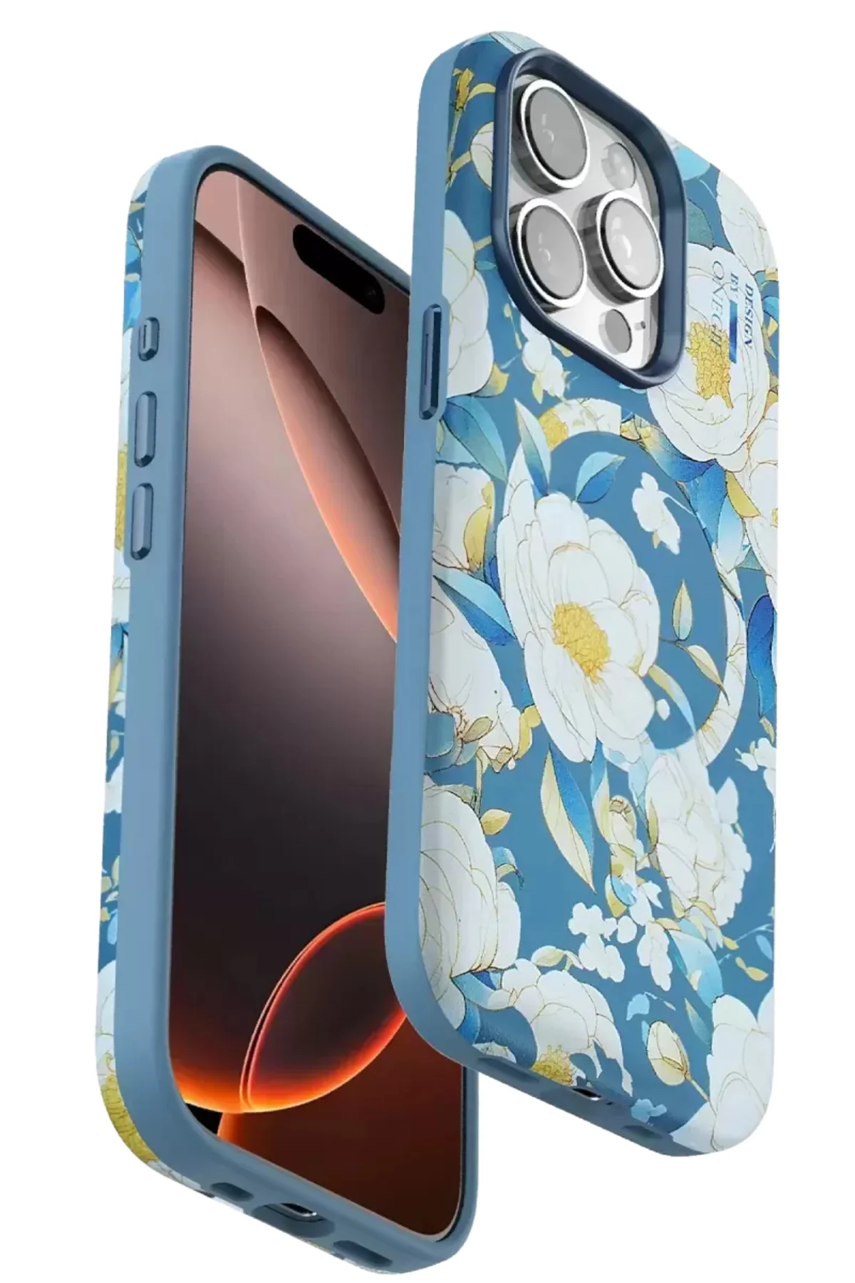 Onegif İphone 15 Pro Max Flower Series Magsafe Kapak - Mavi