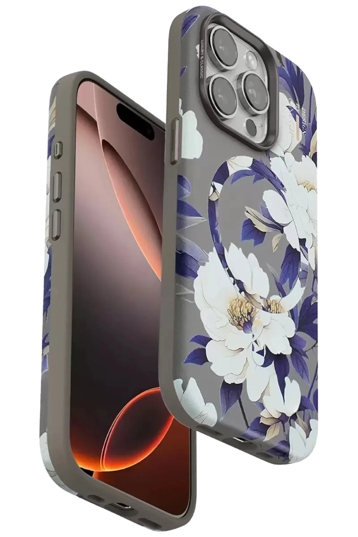 Onegif İphone 15 Pro Max Flower Series Magsafe Kapak - Gri