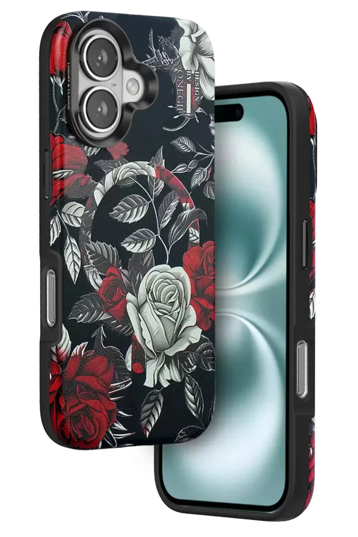 Onegif İphone 16 Flower Series Magsafe Kapak - Siyah