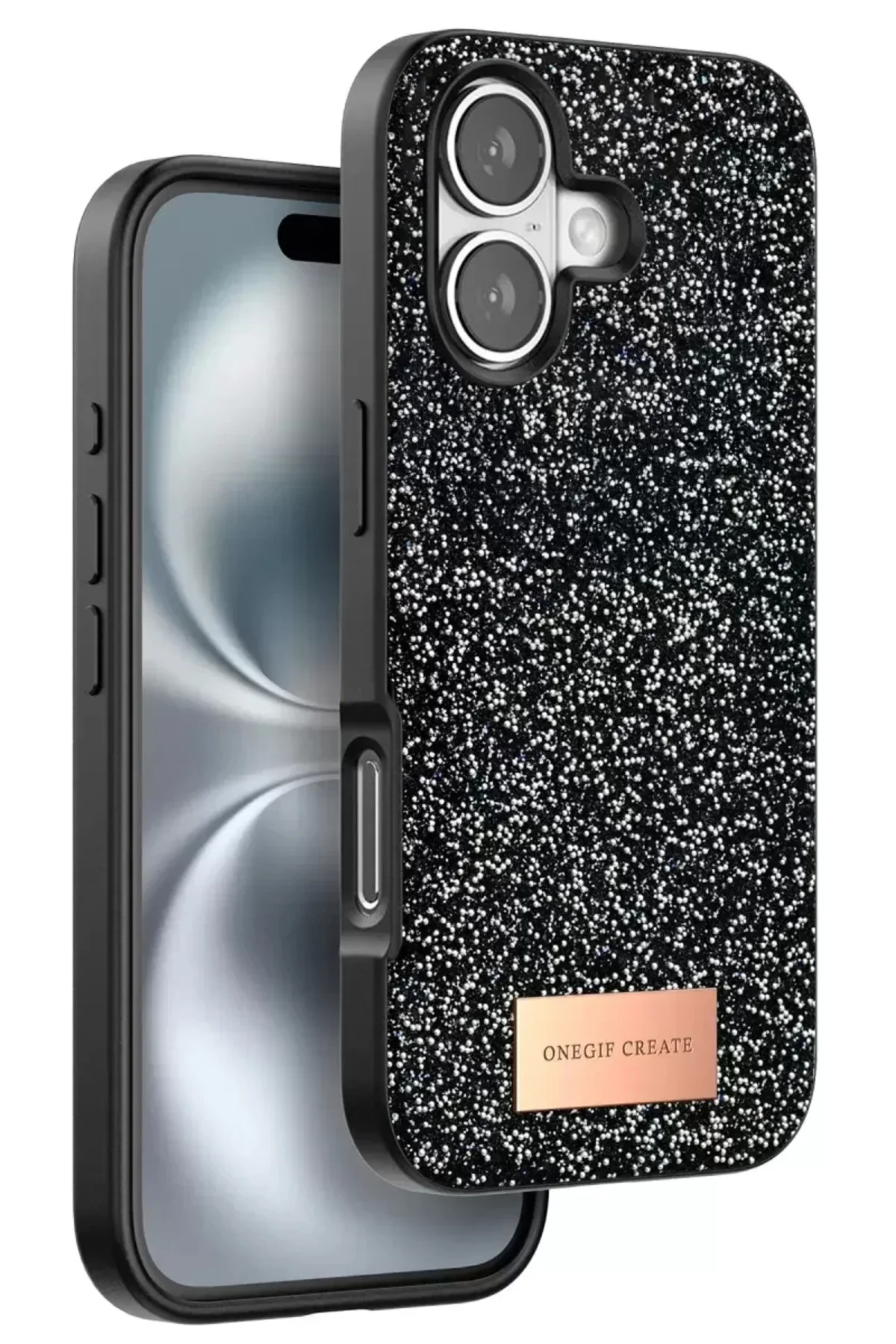 Onegif İphone 16 Plus Bright Simli Kapak - Siyah