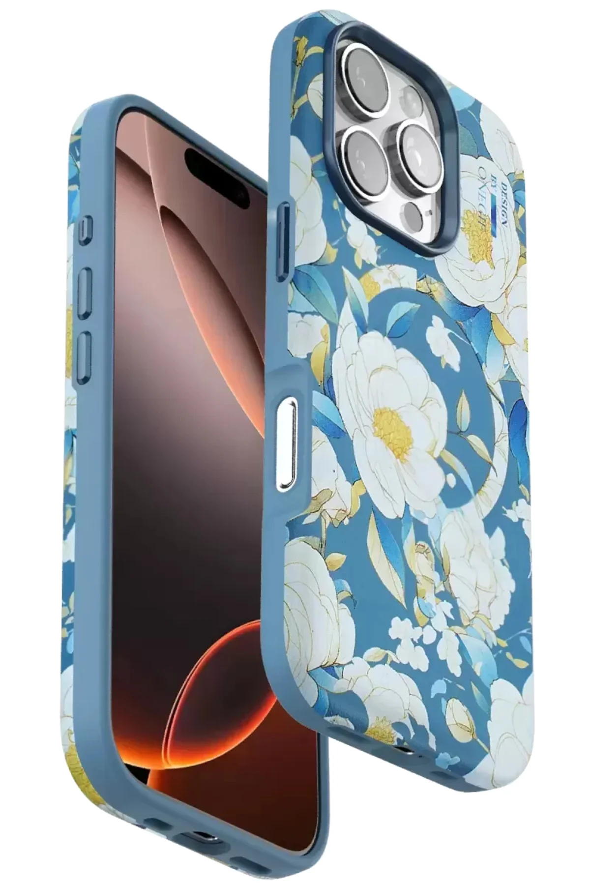 Onegif İphone 16 Pro Flower Series Magsafe Kapak - Mavi