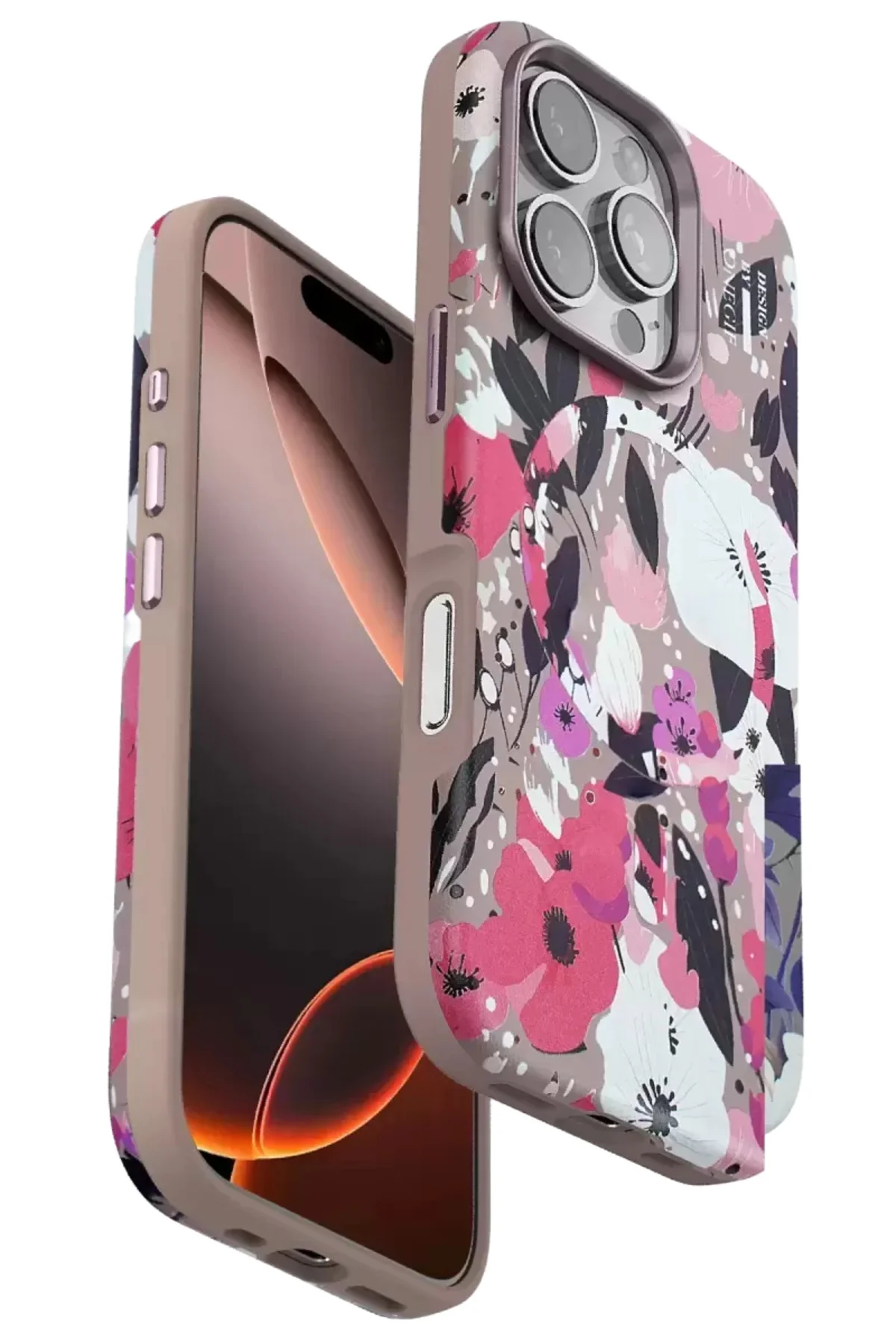 Onegif İphone 16 Pro Flower Series Magsafe Kapak - Pembe