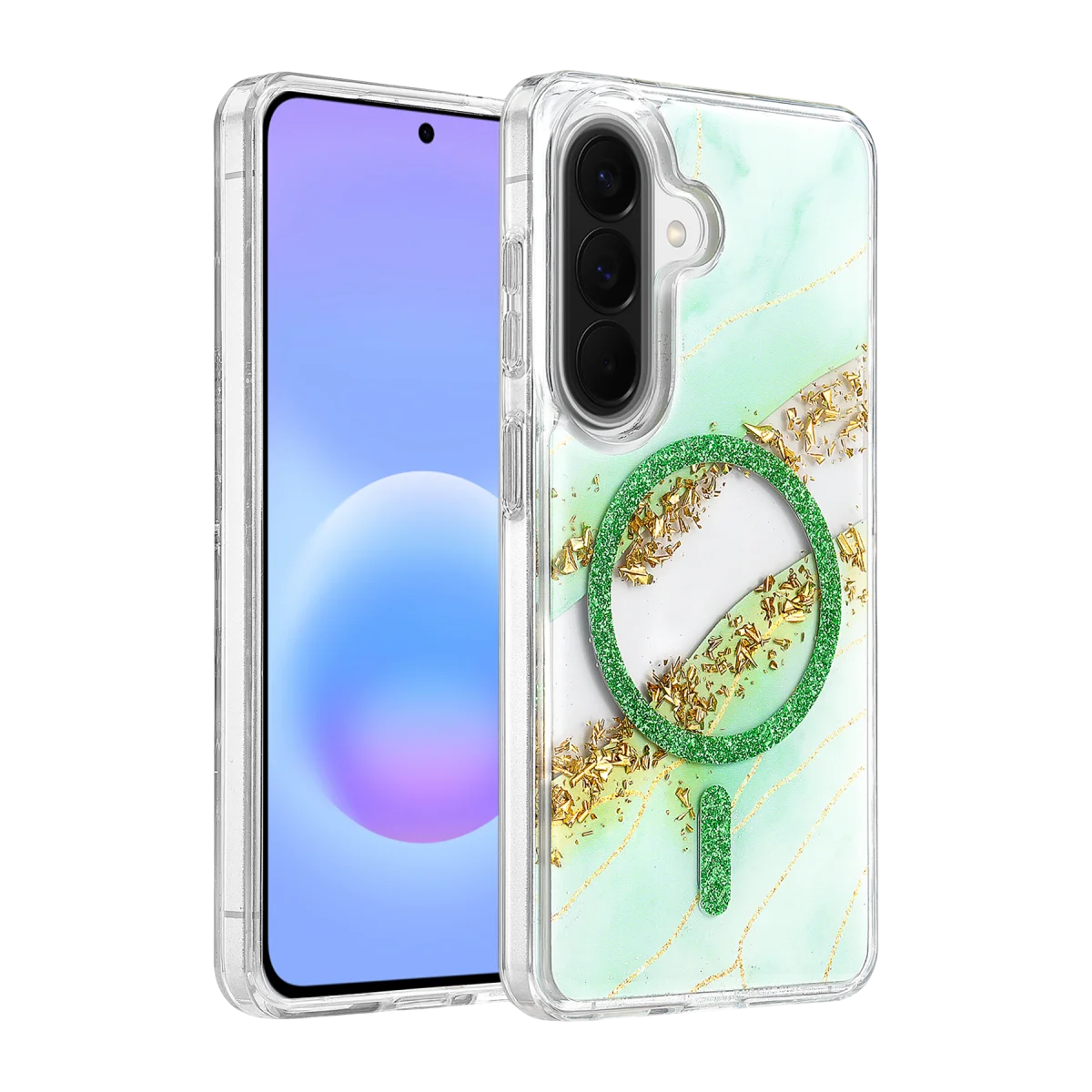 Onegif Samsung Galaxy A37 5G Lotus Simli Magsafe Kapak - Yeşil Onegif Samsung Galaxy A37 5G Lotus Simli Magsafe Kapak - Yeşil