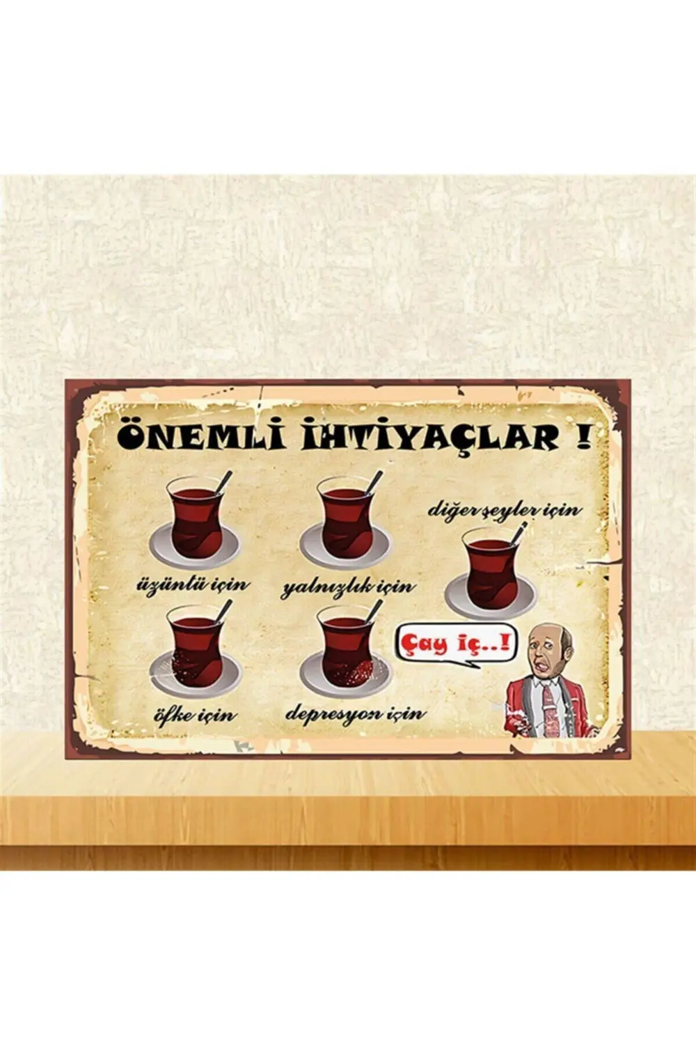 Önemli İhtiyaçlar İçin Çay İç Retro Ahşap Poster 20-30 cm
