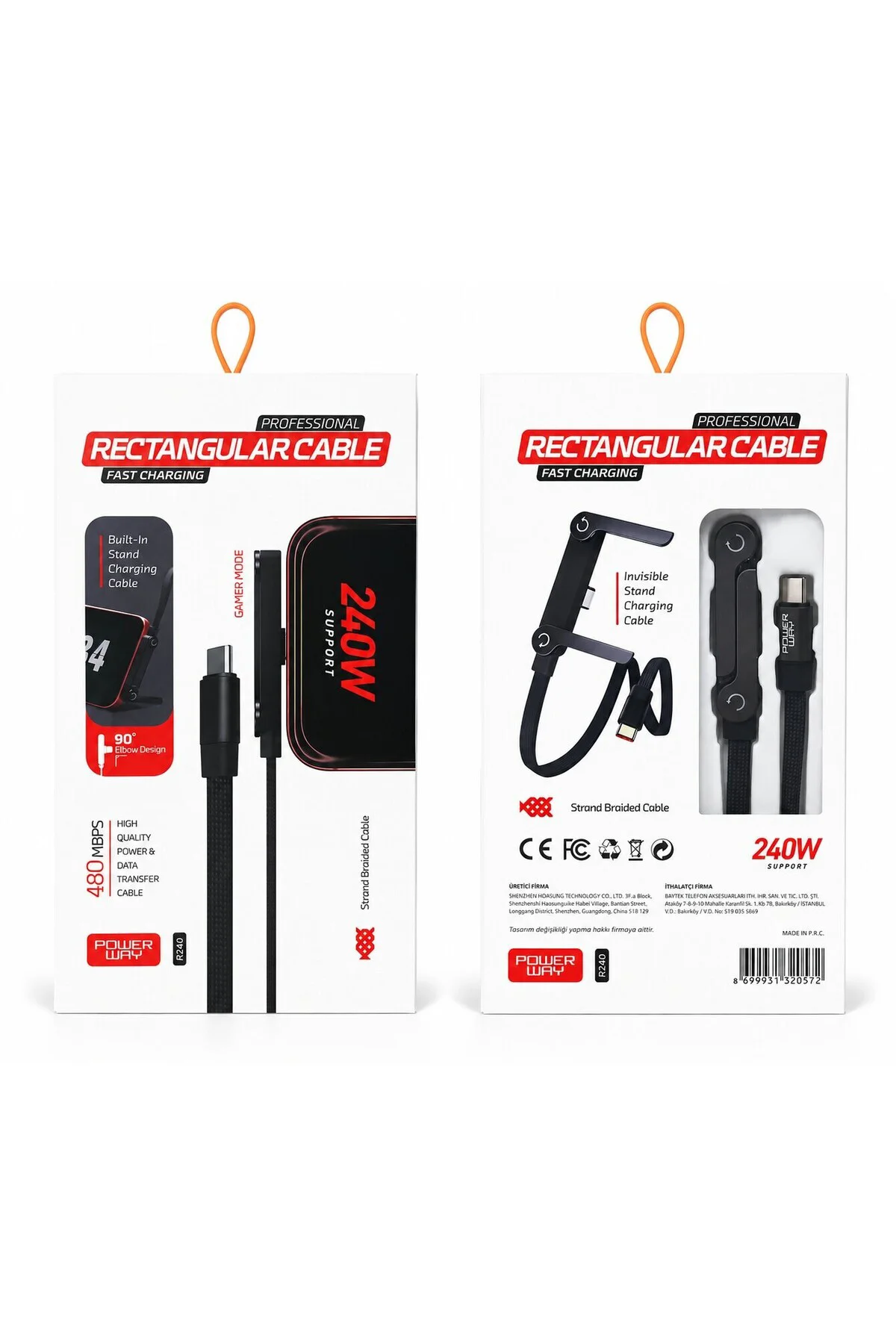 OnePlus 3T İle Uyumlu 240W Type-C Type-C Oyun Şarj Kablosu