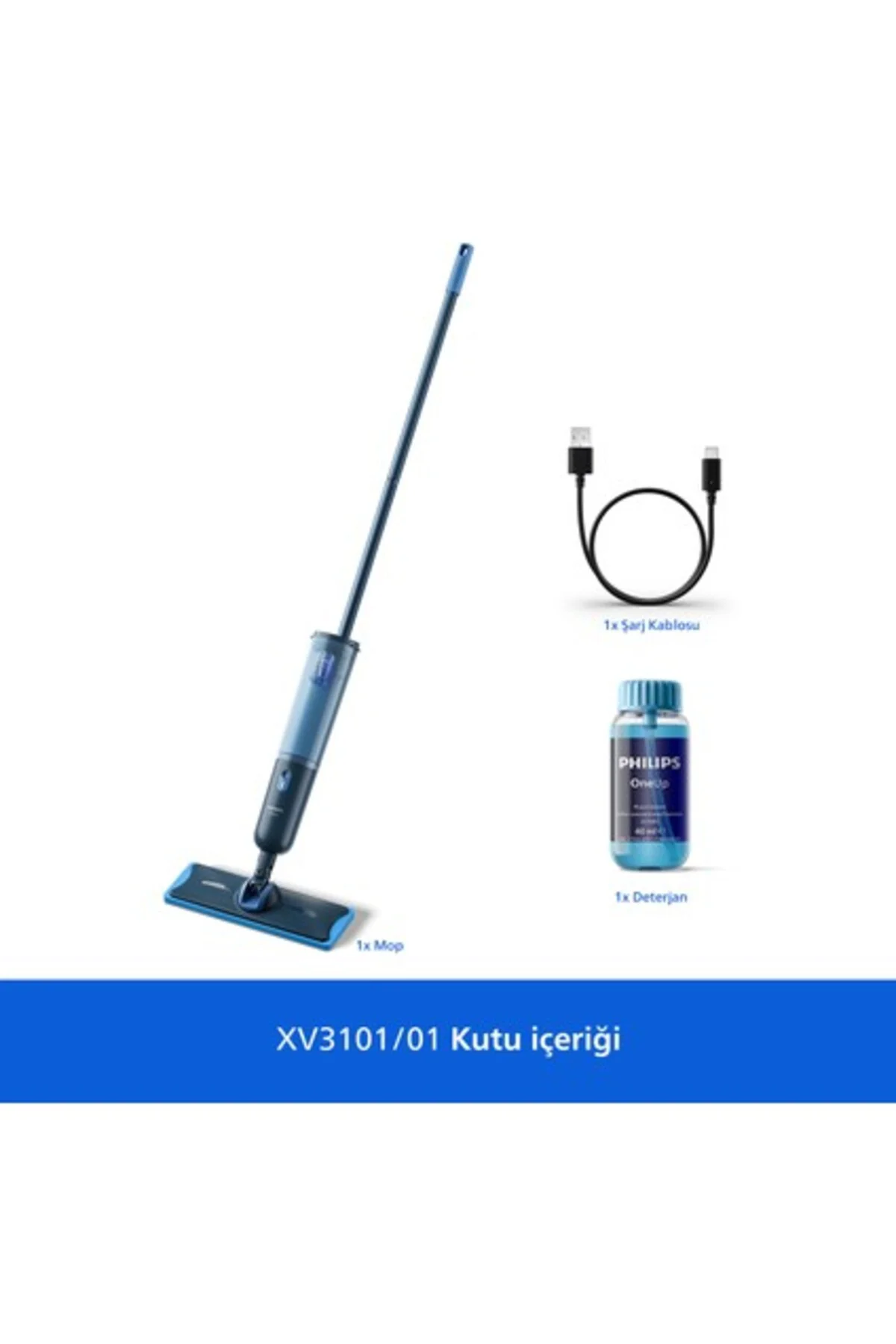 OneUp 3000 Serisi Elektrikli Mop, XV3101/01, Kablosuz, Bakterilere karşı %99,9 etkili, 360 derece başlı OneUp 3000 Serisi Elektrikli Mop, XV3101/01, Kablosuz, Bakterilere karşı %99,9 etkili, 360 derece başlı