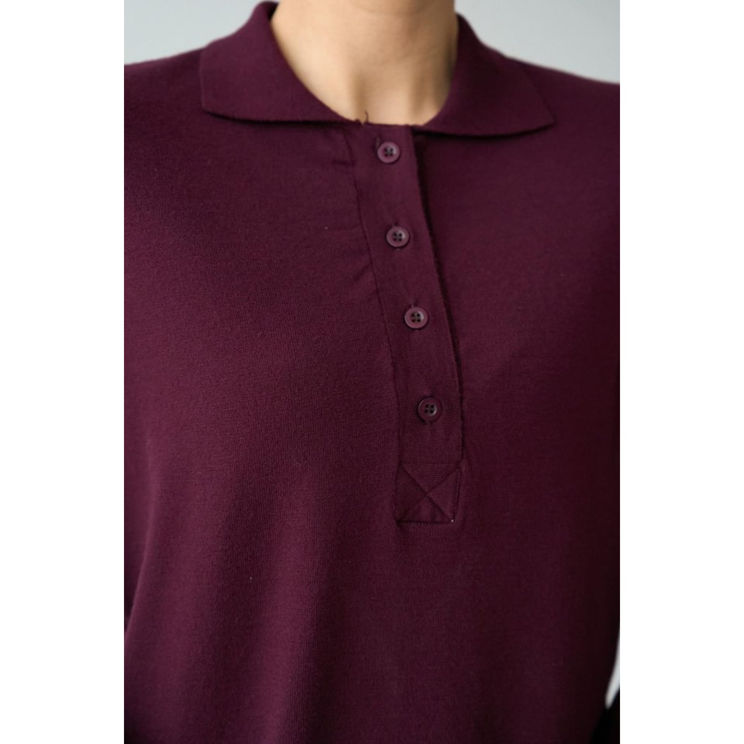 Önü 4 Düğme Polo Yaka Kazak - Bordo