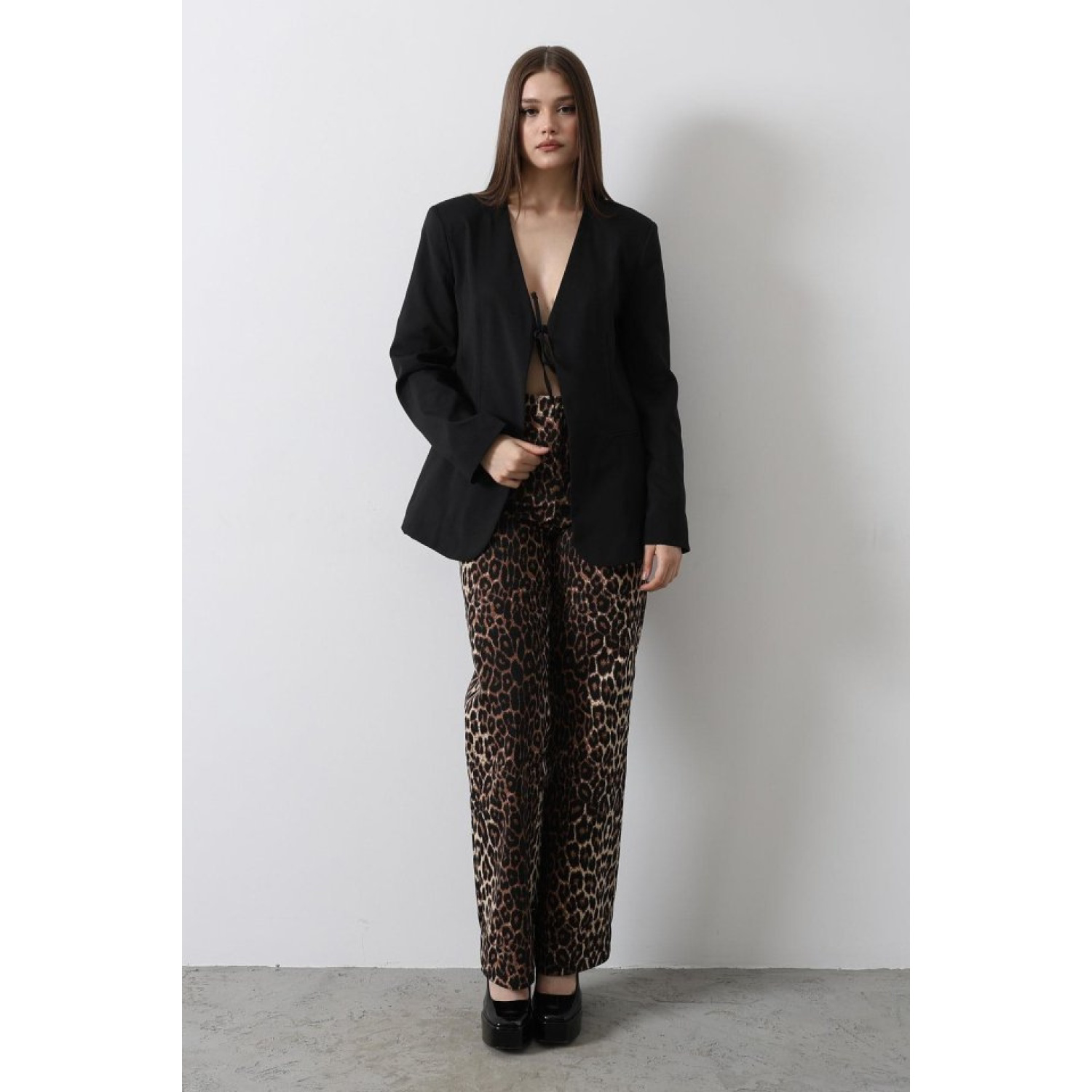 Önü Bağlamalı Blazer Ceket - Siyah