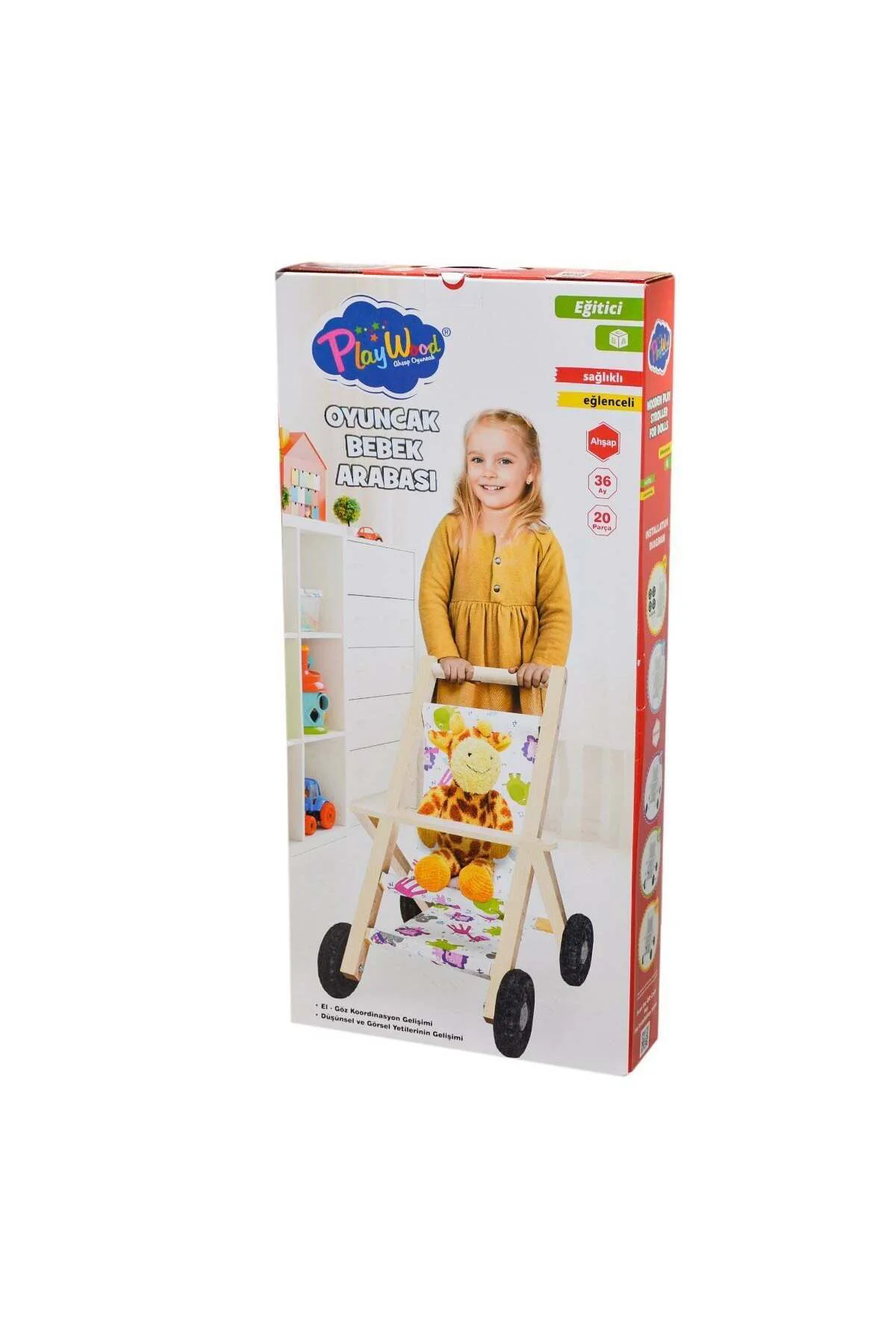 Ony-386 Ahşap Oyuncak Bebek Arabası-Onyıl