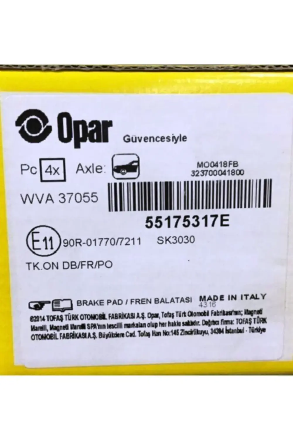 (op 55175317e) Fiat Doblo 1.3 Ön Balata