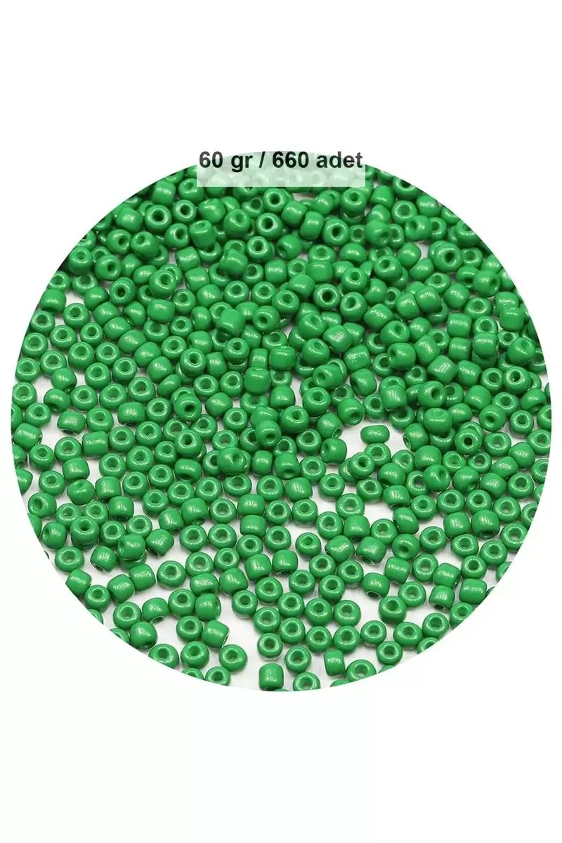 Opak Yeşil Renk 4 mm Yaklaşık 660 adet / 60 gram Cam Boncuk Oya Y