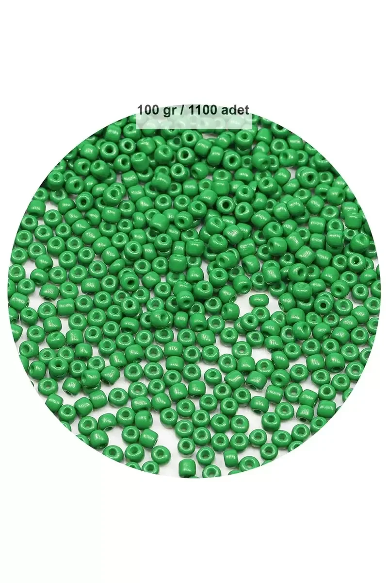 Opak Yeşil Renk 4 mm Yaklaşık 1100 adet / 100 gram Cam Boncuk Oya