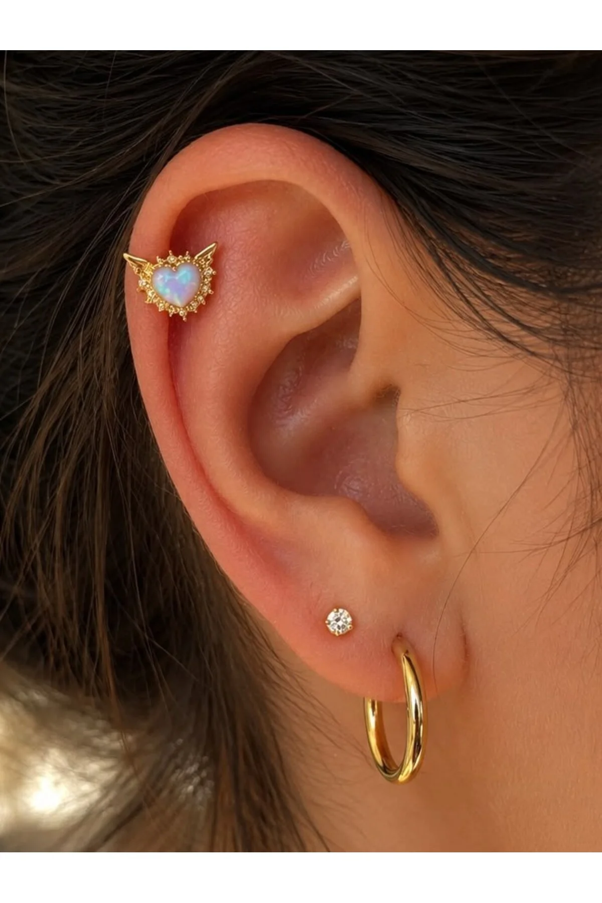 OPAL TAŞ KALPLİ ARKASI DÜZ TRAGUS HELİX CONCH LOBE UYUMLU 1 ADET PİERCİNG Fiyatı, Yorumları ve Özellikleri