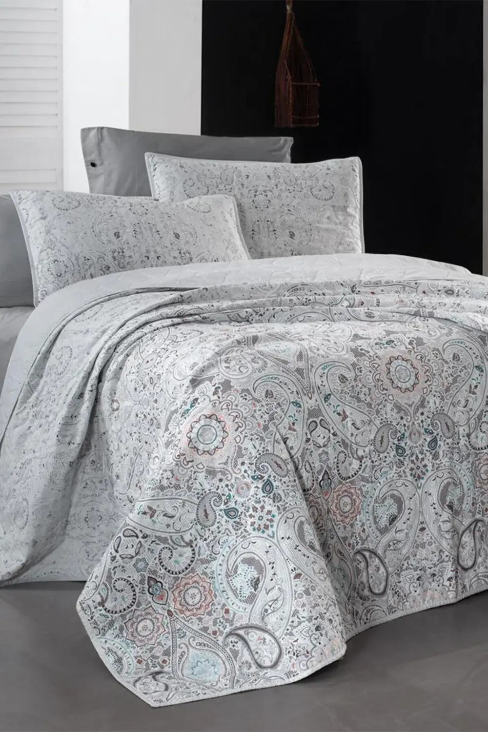 Opava Gri Mood Comfort Çift Kişilik %100 Pamuk Yatak Örtüsü Seti