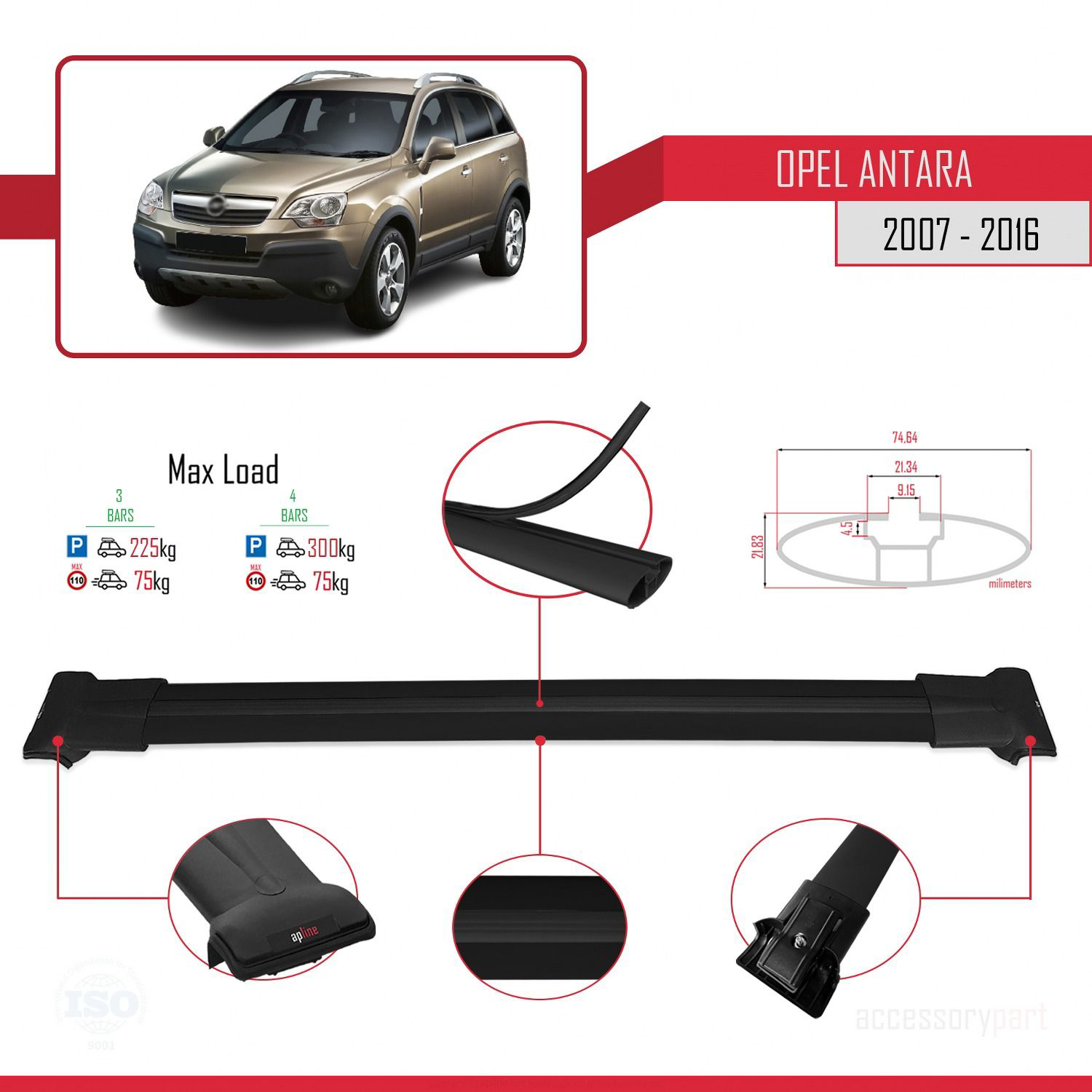 Opel Antara 2007-2016 Arası ile Uyumlu FLY Model Ara Atkı Tavan B