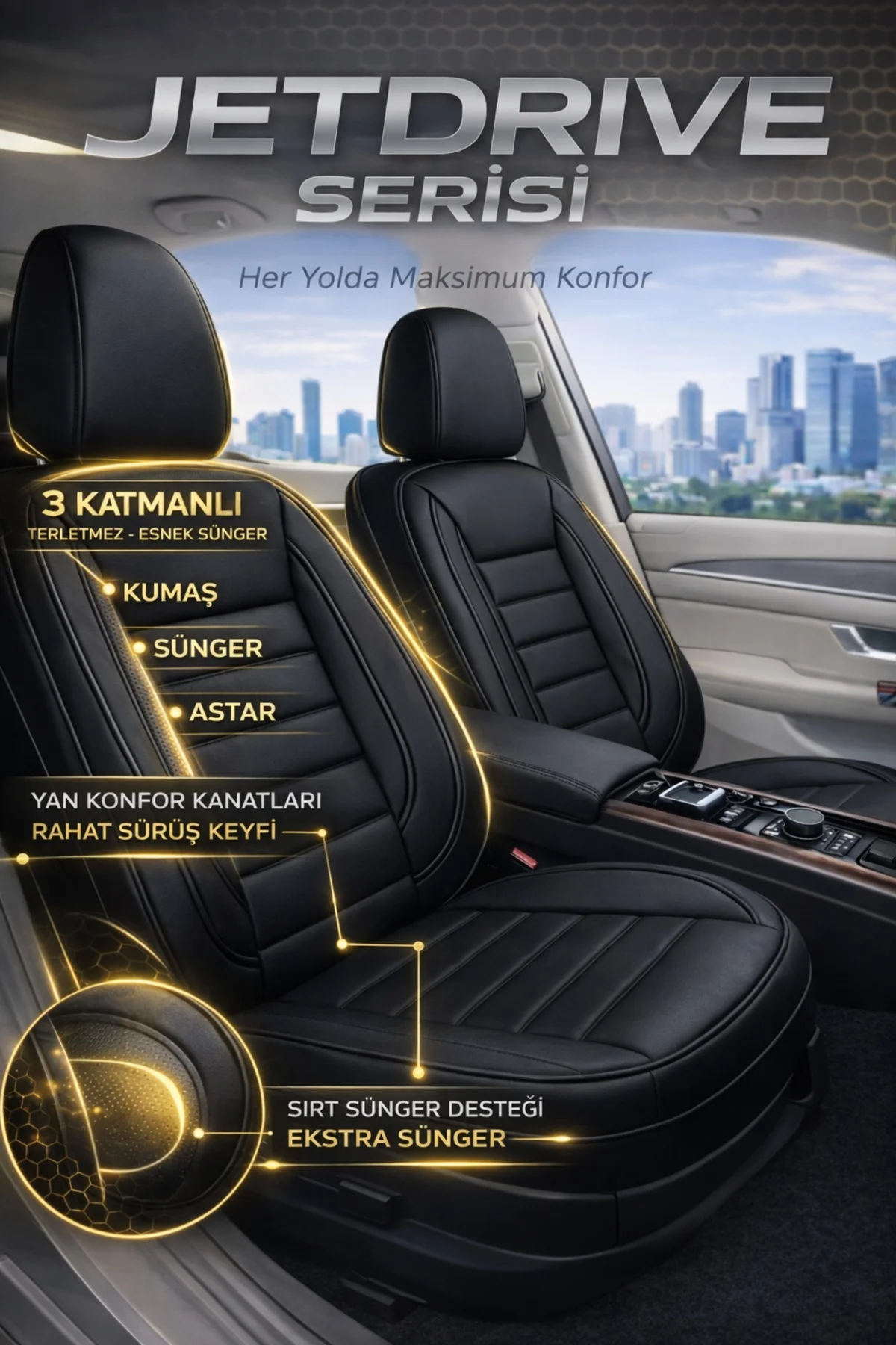 Opel Astra 2004 ve Sonrası Uyumlu Jetdrive Serisi Siyah Oto Koltu