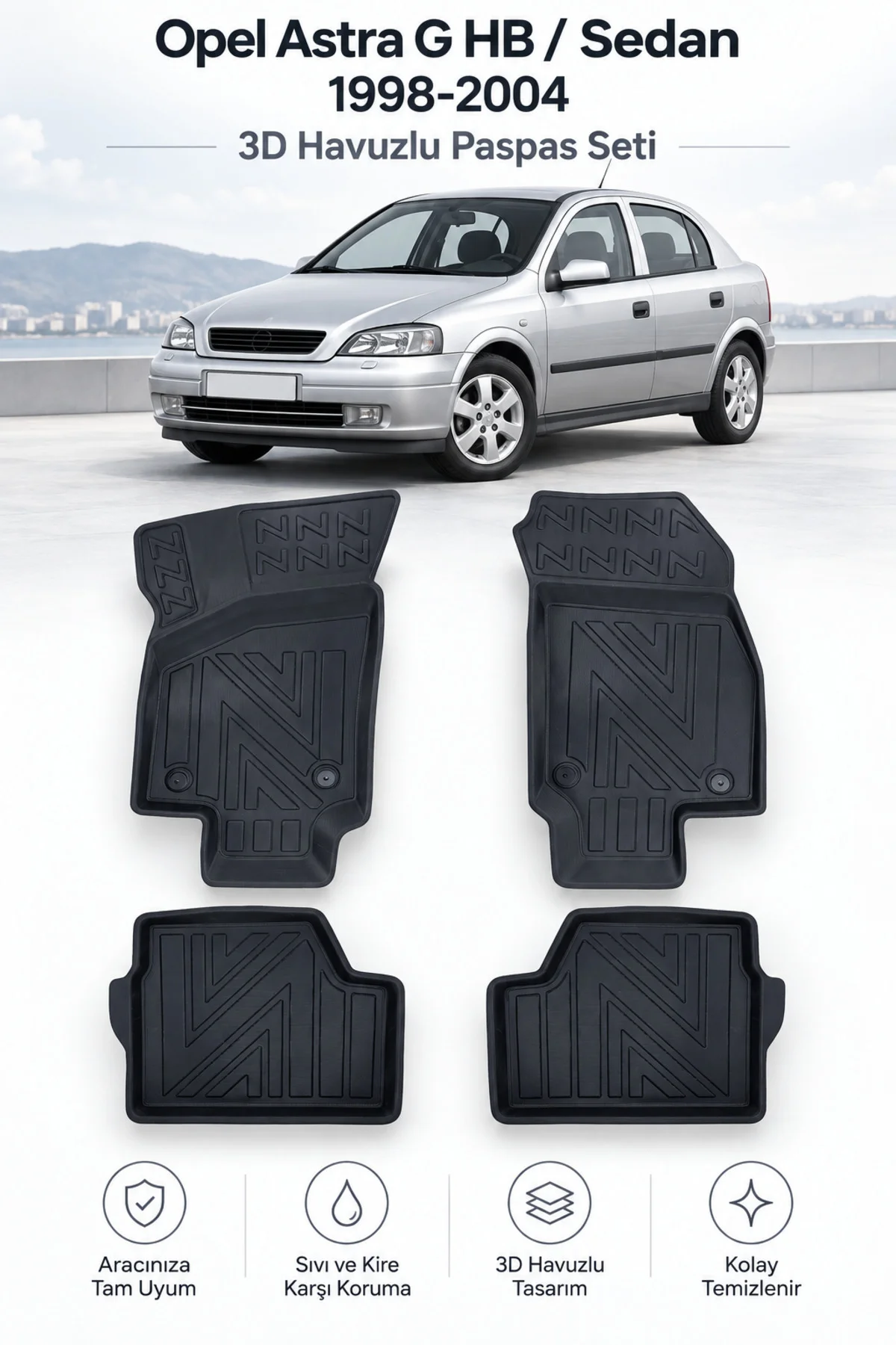 Opel Astra G HB/Sedan 1998-2004 Karbon Desenli Premium 3D Havuzlu Oto Paspas