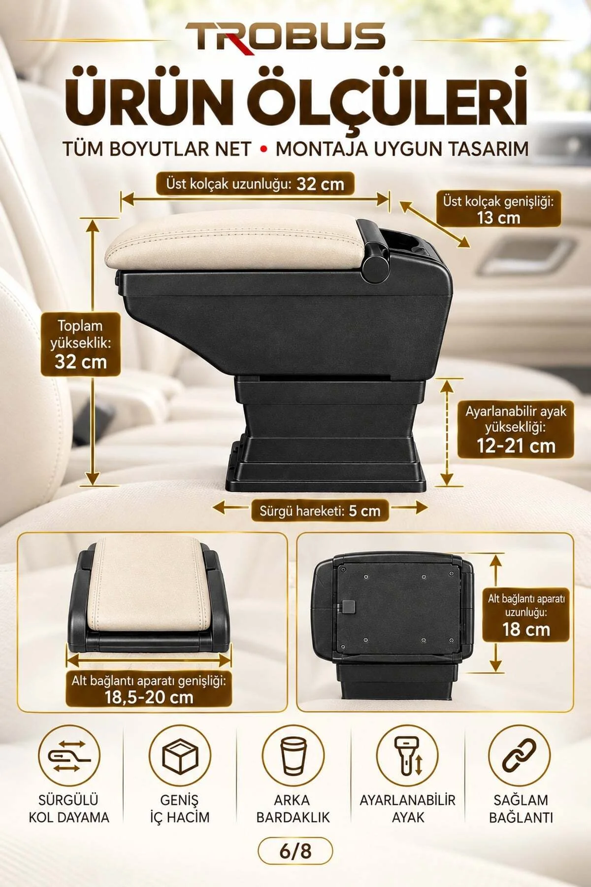 Opel Astra H 2004-2014 Uyumlu Ayarlanabilir Ayaklı Kolçak Kol Dayama Bardaklıklı Bej Siyah Opel Astra H 2004-2014 Uyumlu Ayarlanabilir Ayaklı Kolçak Kol Dayama Bardaklıklı Bej Siyah - Görsel 6