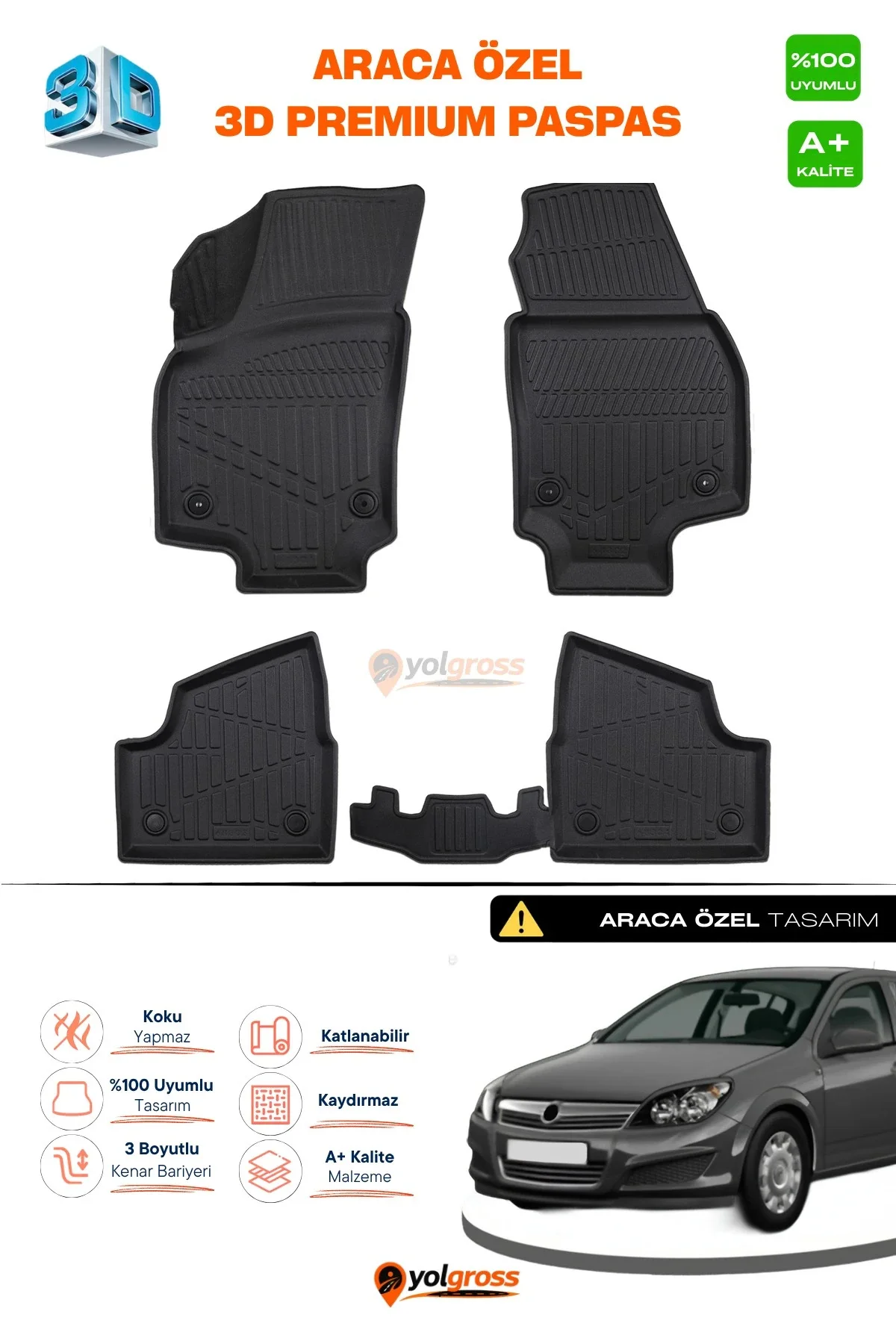 Opel Astra H 3D Pro Havuzlu Paspas 2004-2009 A+ Kalite