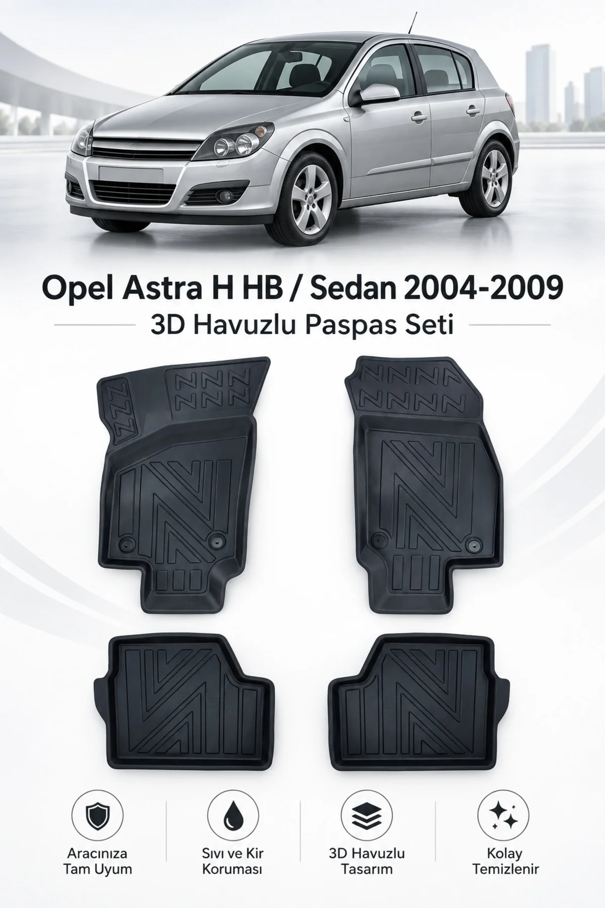 Opel Astra H HB/Sedan 2004-2009 Karbon Desenli Premium 3D Havuzlu Oto Paspas