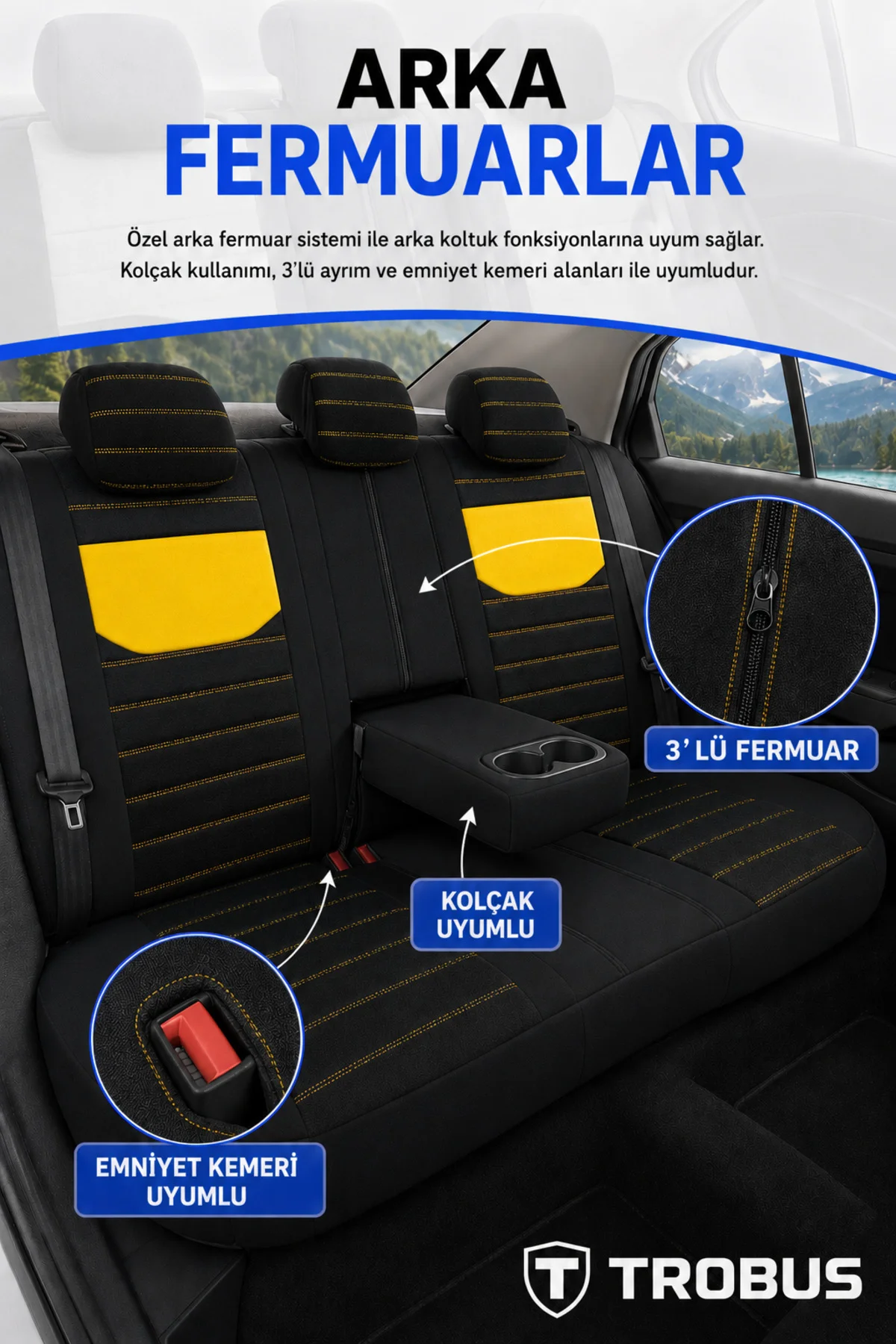 Opel Astra -J 2011-2015 Uyumlu Veyron Serisi Tay Tüyü Oto Koltuk Kılıfı Siyah Sarı