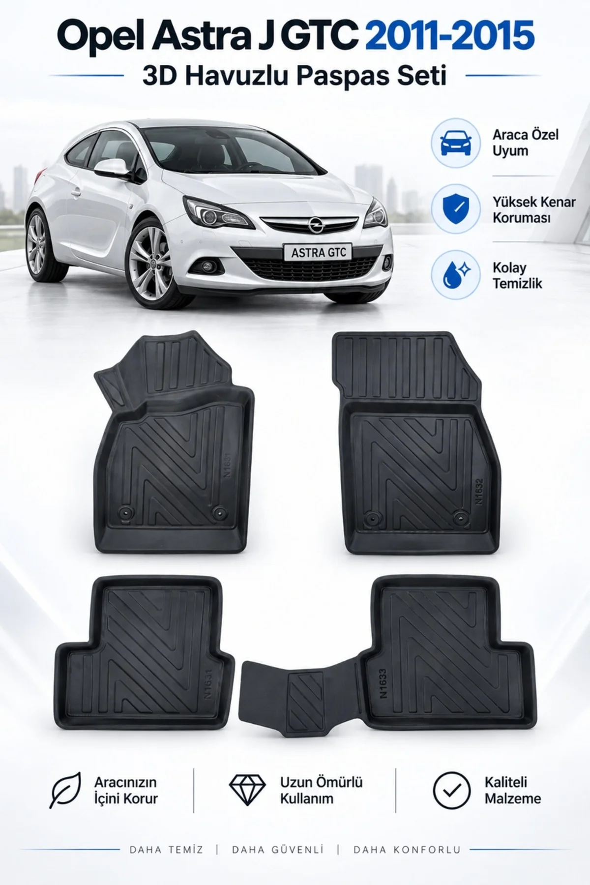 Opel Astra J Gtc 2011-2015 Karbon Desenli Premium 3D Havuzlu Oto Paspas