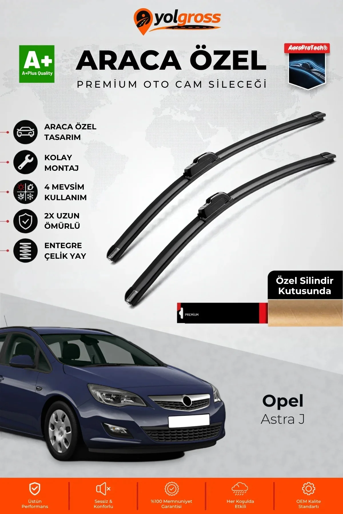Opel Astra J Ön Cam Silecek Seti 2009-2015 Premium Araca Özel 65-60 Cm A+ Kalite
