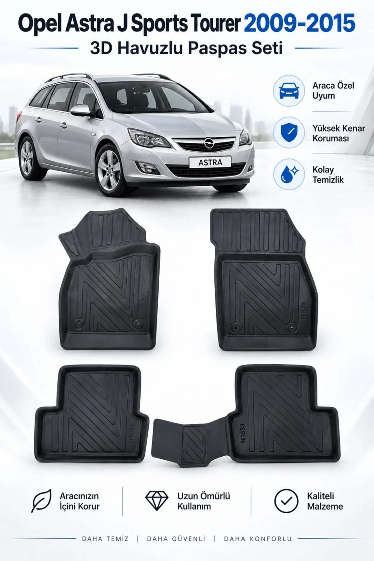 Opel Astra J Sports Tourer Sw 2010-2015 Karbon Desenli Premium 3D Havuzlu Oto Paspas