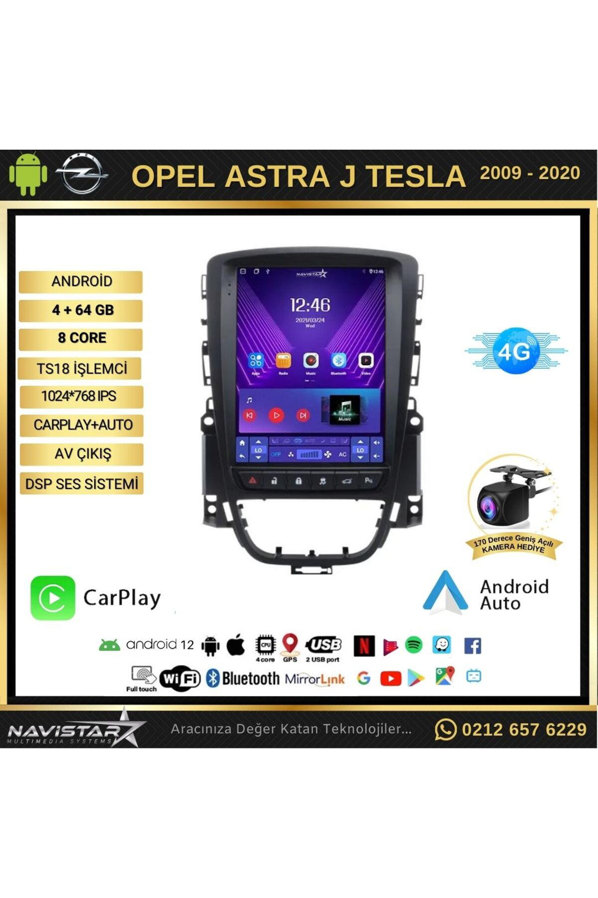 Opel Astra J Tesla 4gb 64gb 2009-2020 Model Android Qled Kablosuz