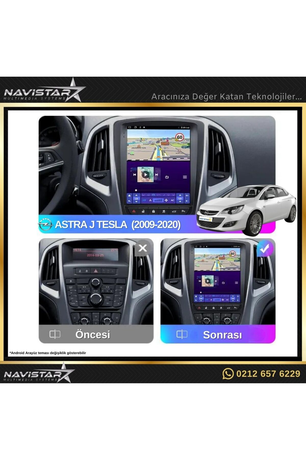 Opel Astra J Tesla Uyumlu Android Multimedya Ekran 10.1