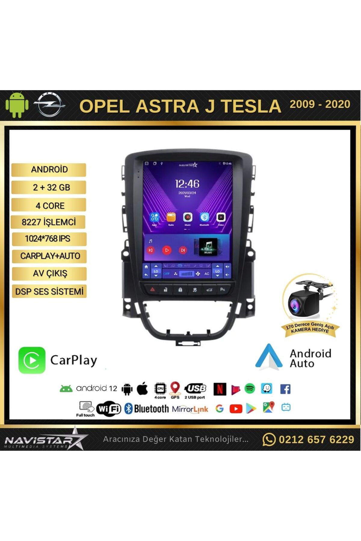Opel Astra J Tesla Uyumlu Android Multimedya Ekran 10.1