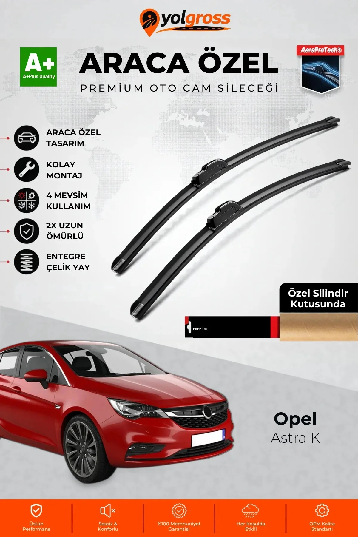 Opel Astra K Ön Cam Silecek Seti 2015-2021 Premium Araca Özel 70-60 Cm A+ Kalite