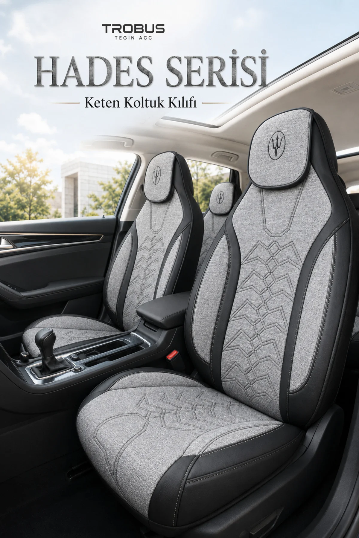 Opel Astra L 2022 Sonrası Uyumlu Hades Serisi Keten Oto Koltuk Kılıfı Gri Siyah