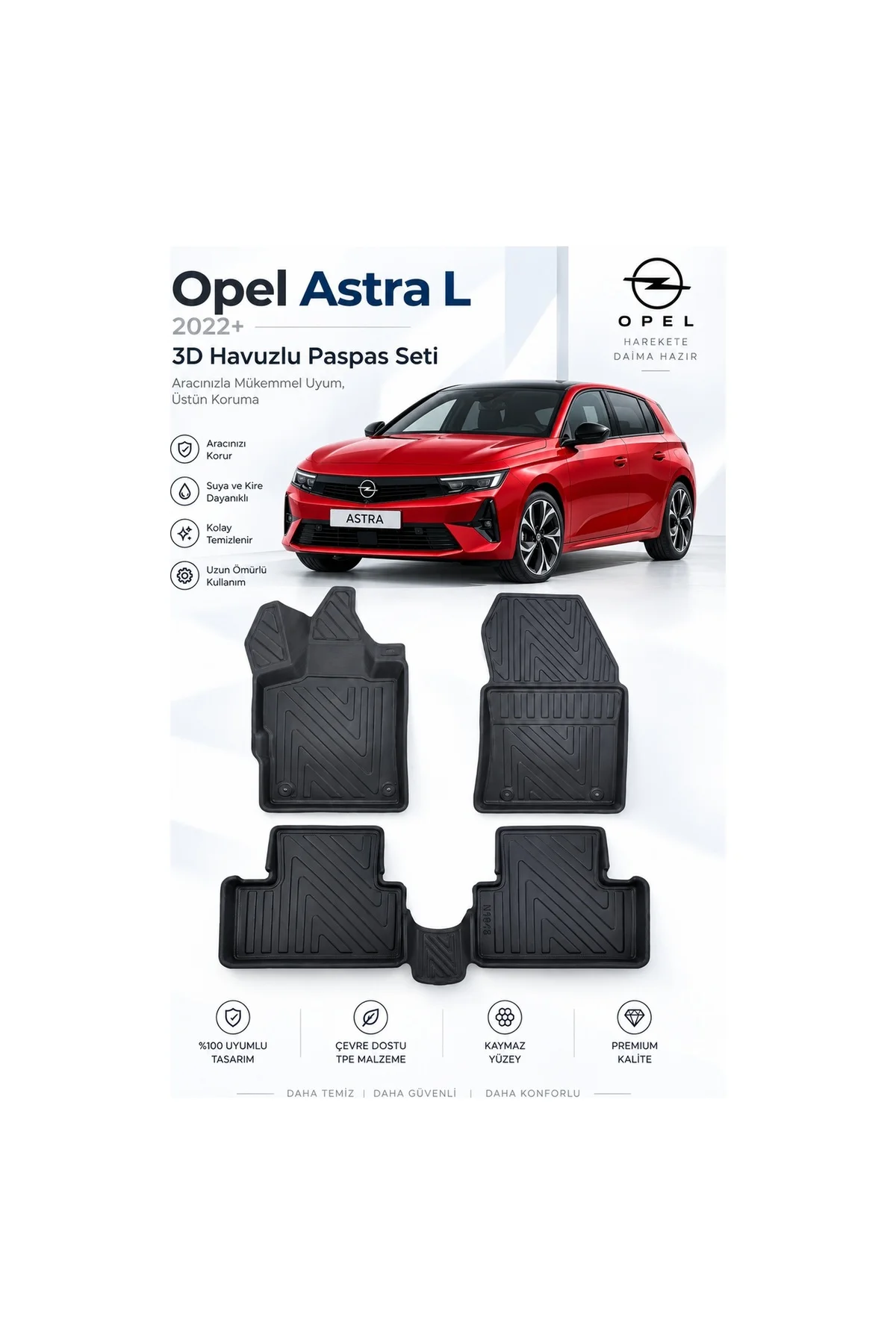 Opel Astra L 2022 Sonrası Karbon Desenli Premium 3D Havuzlu Oto Paspas