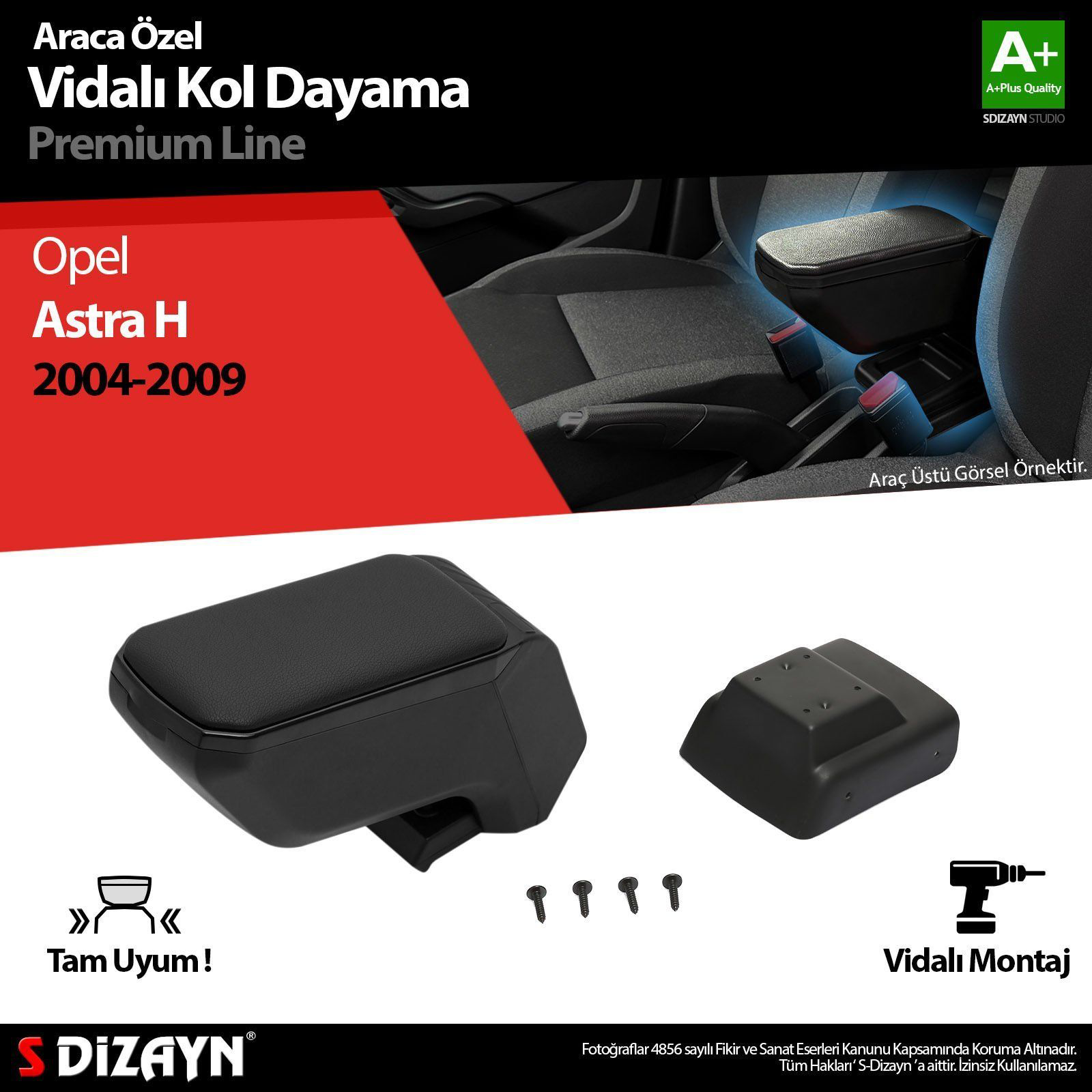 Opel Astra Uyumlu H ABS Vidalı Kol Dayama Kolçak Siyah 2004-2009 Opel Astra Uyumlu H ABS Vidalı Kol Dayama Kolçak Siyah 2004-2009