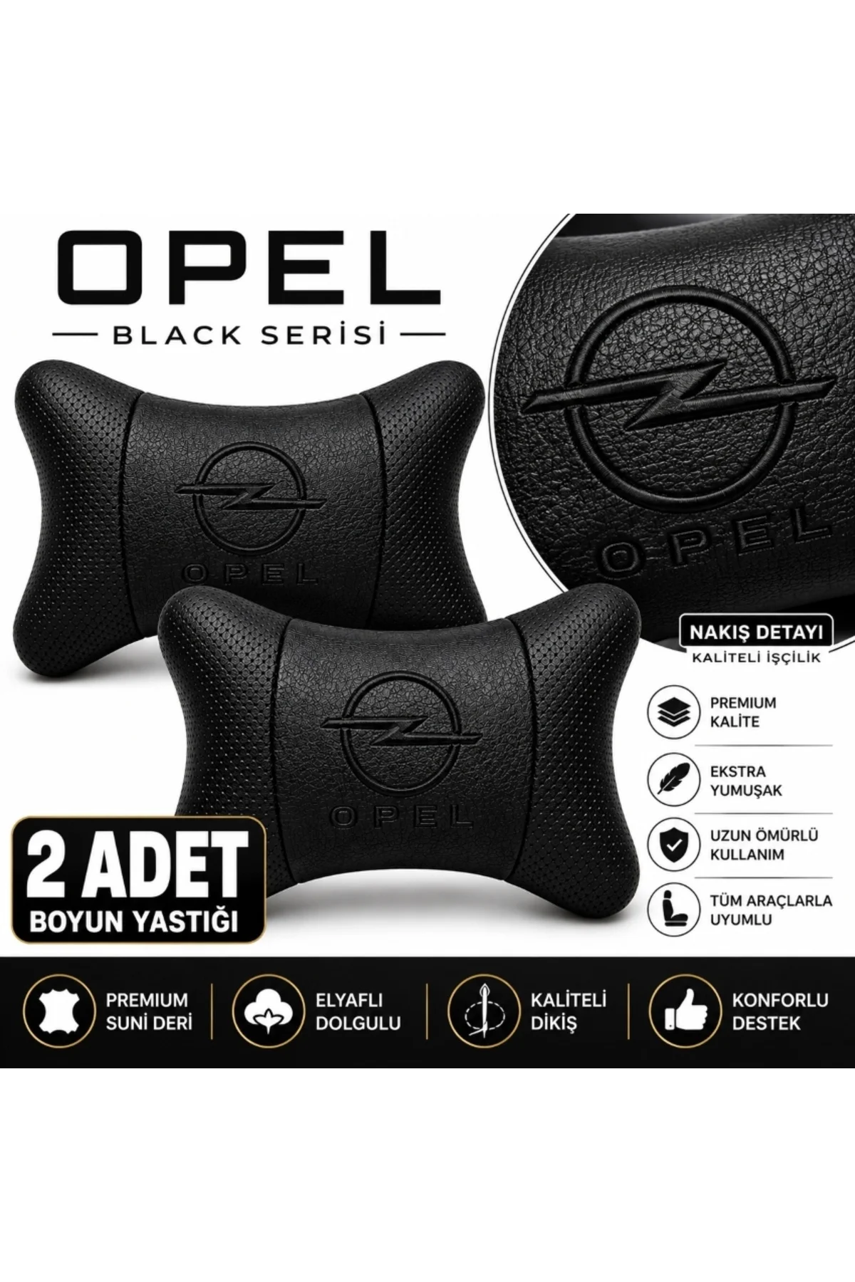 Opel Black Serisi 4 Parça Oto Boyun Yastığı ve Emniyet Kemer Pedi Seti – 2 Yastık + 2 Kemer Pedi, Siyah Nakışlı Opel Black Serisi 4 Parça Oto Boyun Yastığı ve Emniyet Kemer Pedi Seti – 2 Yastık + 2 Kemer Pedi, Siyah Nakışlı